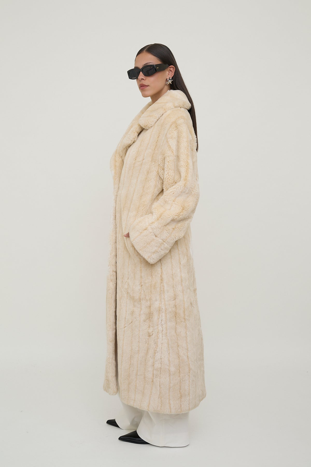 Plush faux fur statement coat