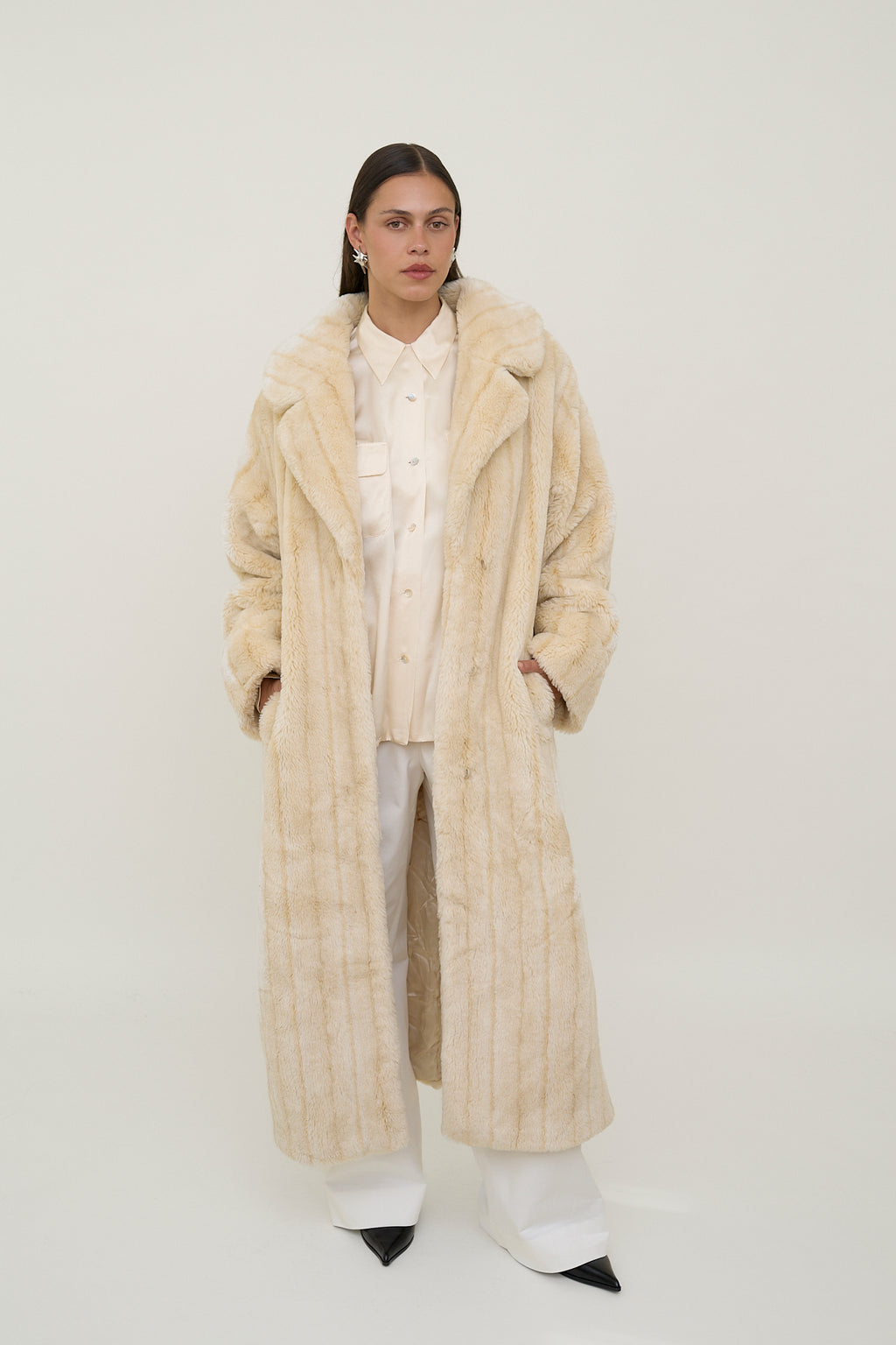 Plush faux fur statement coat