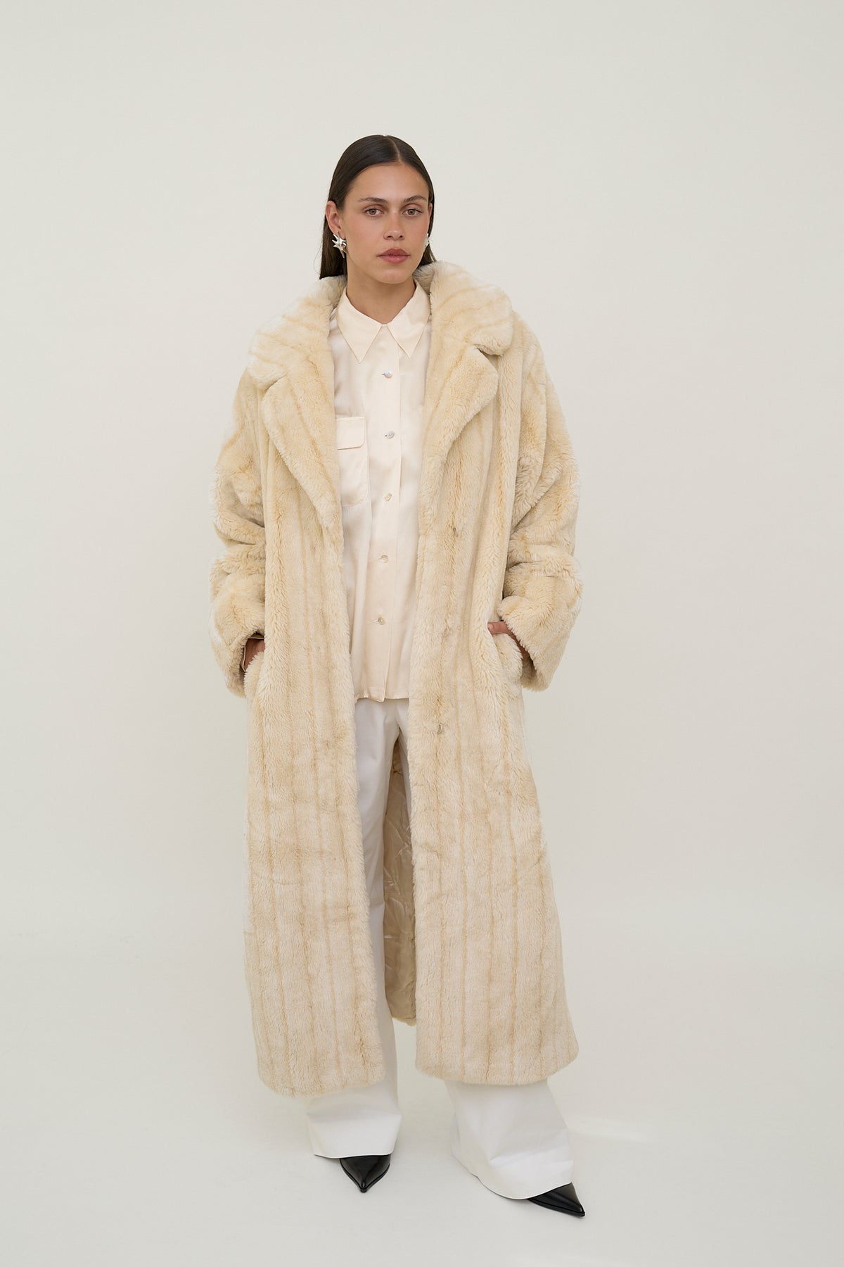 Plush faux fur statement coat