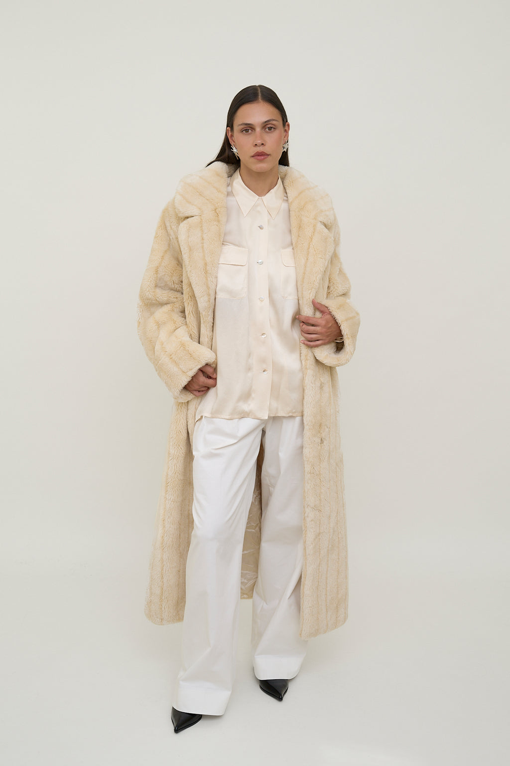Plush faux fur statement coat