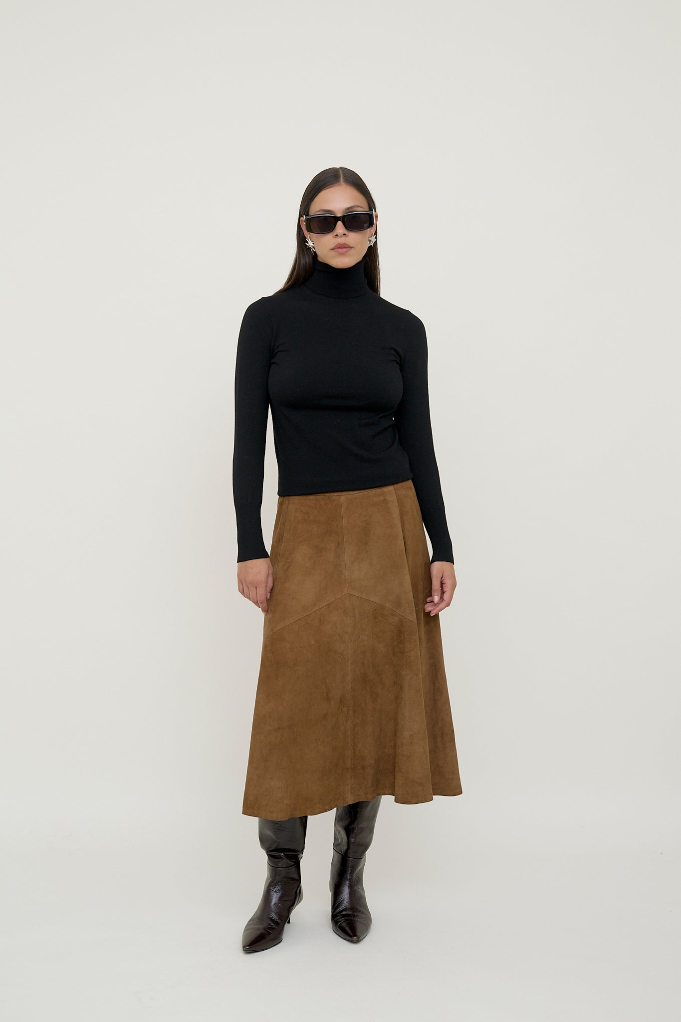 Suede A-line skirt