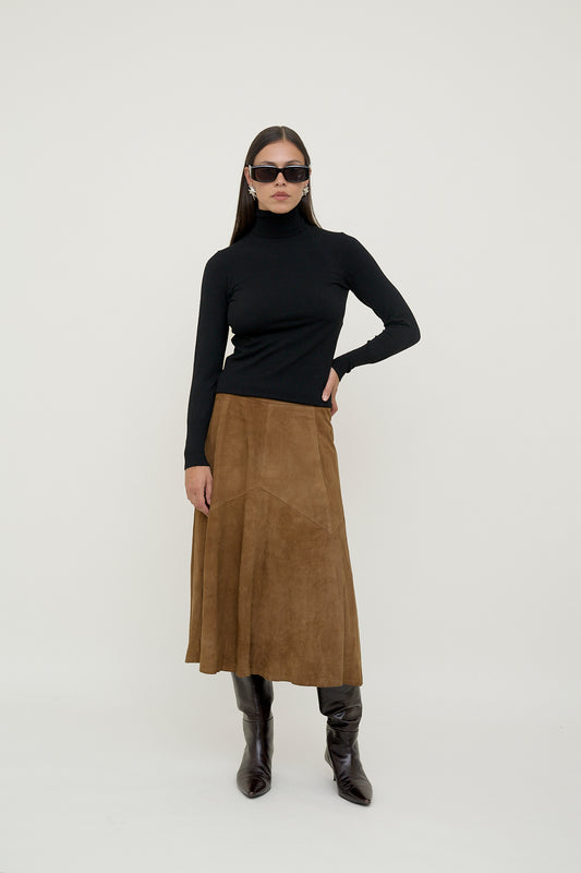 Suede A-line skirt