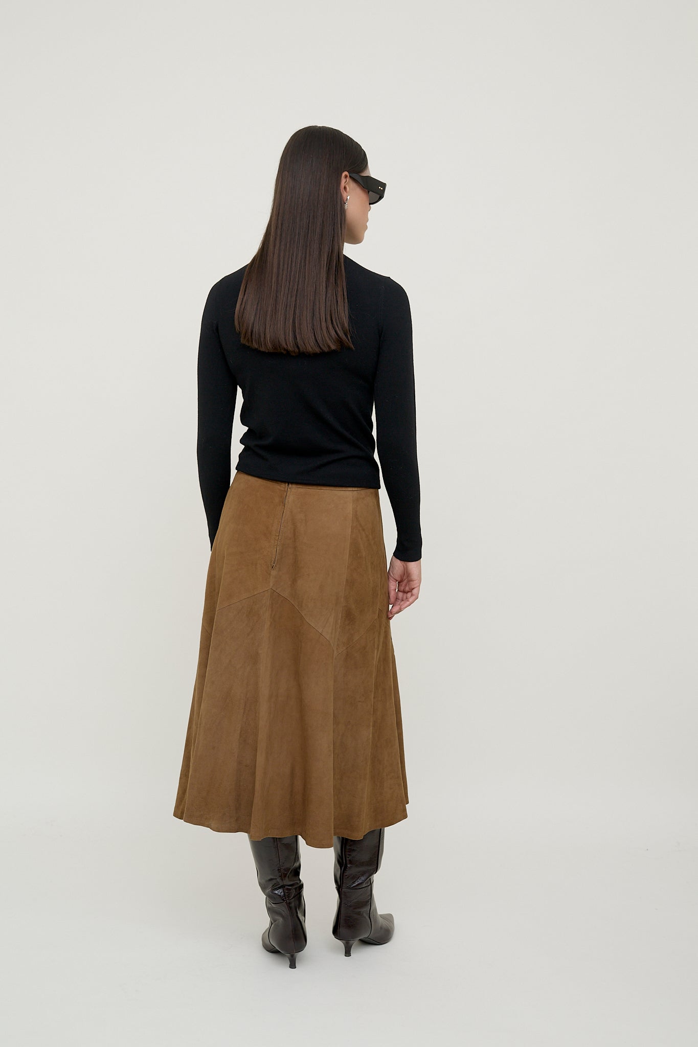Suede A-line skirt