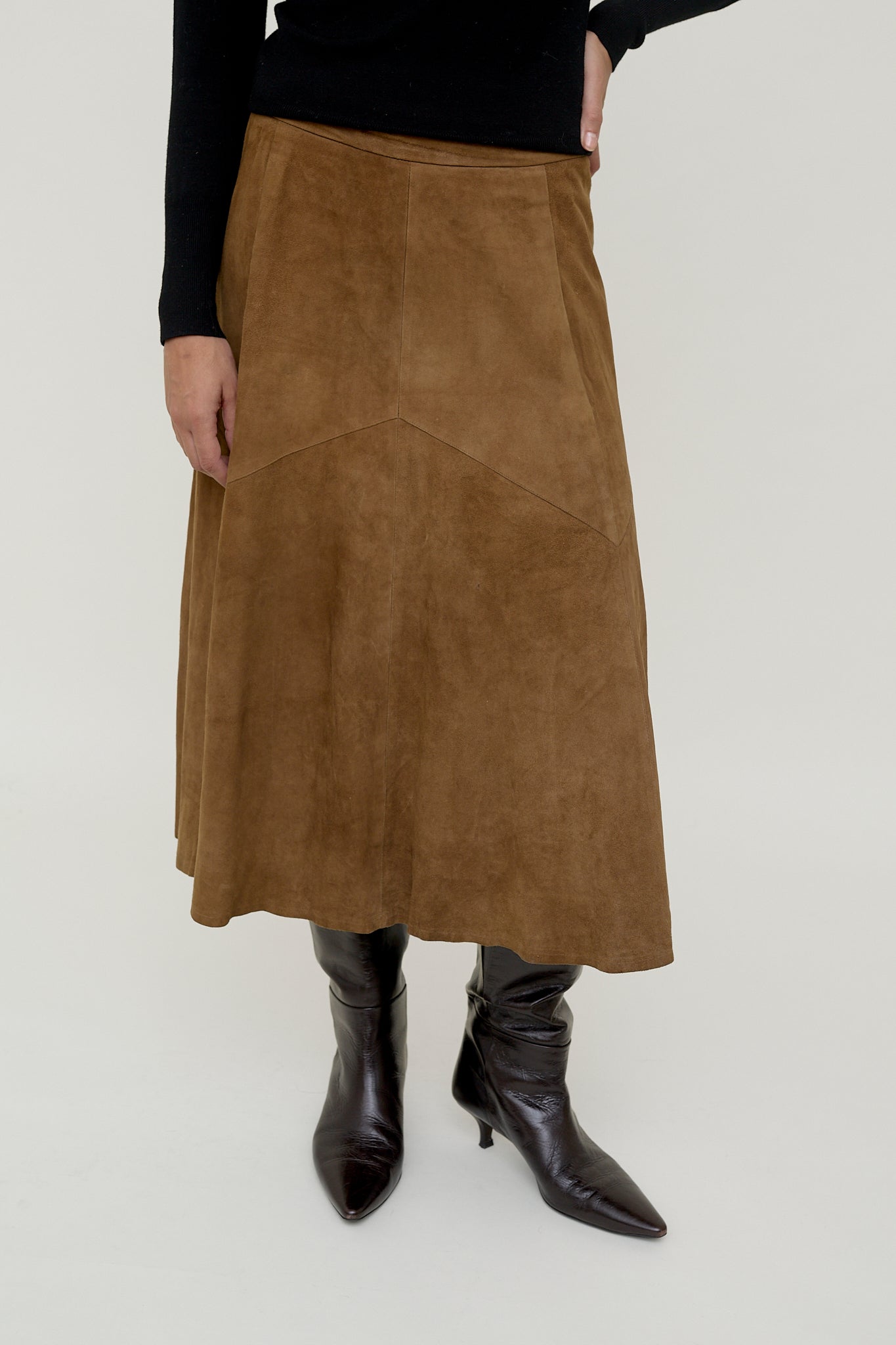 Suede A-line skirt