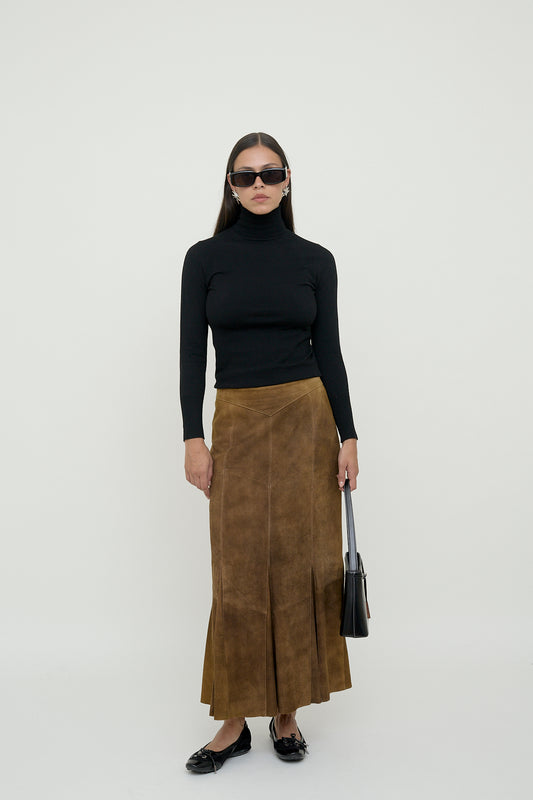 Suede maxi skirt