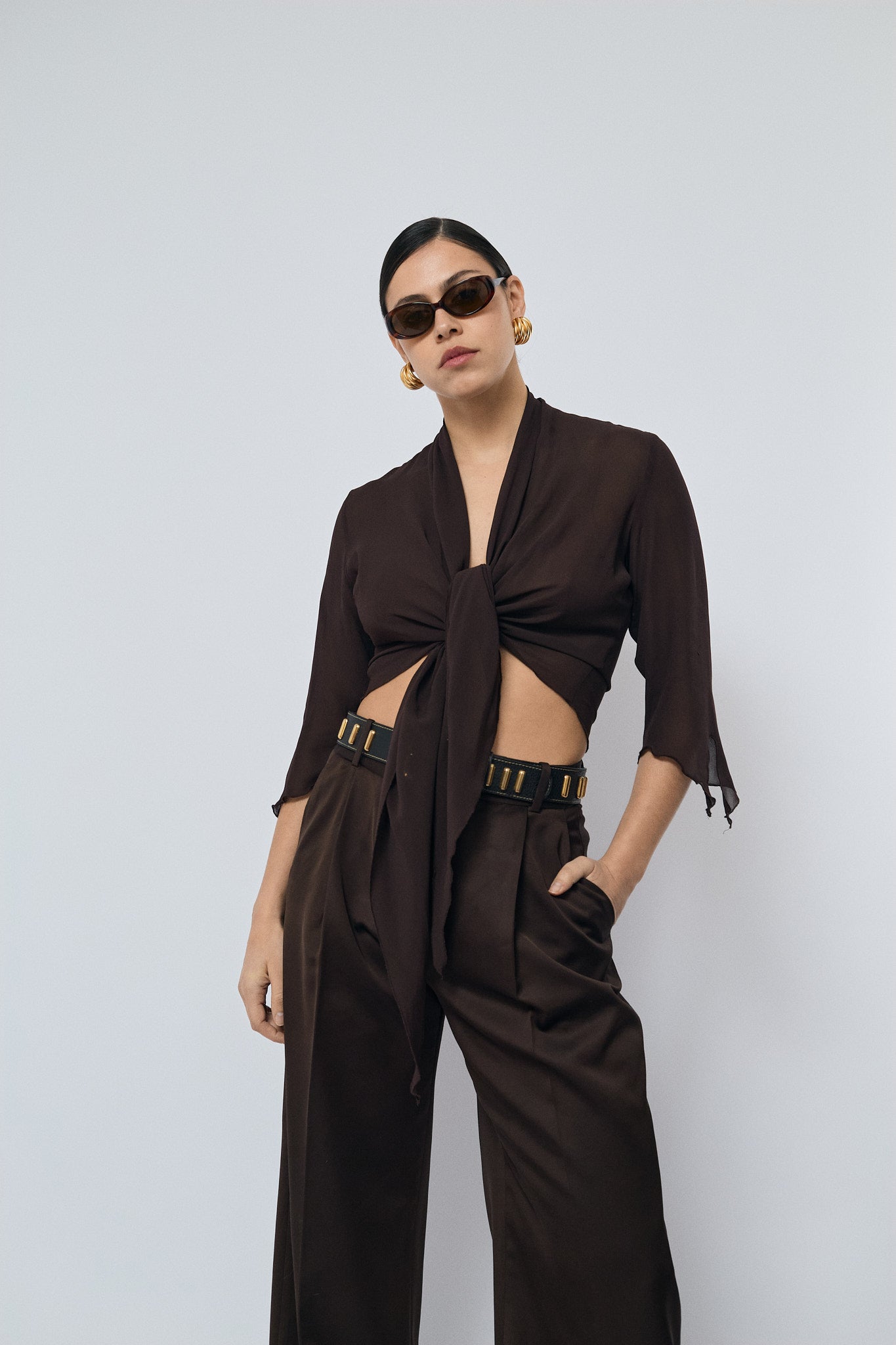 Transparent wrap blouse