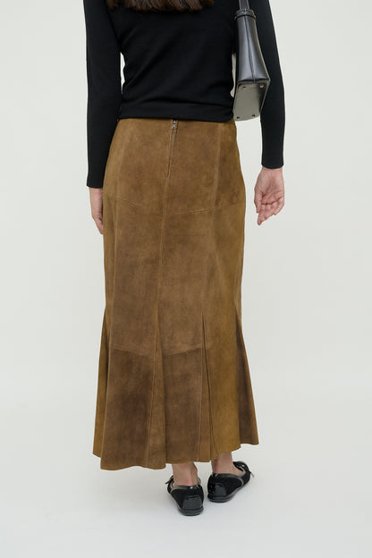 Suede maxi skirt