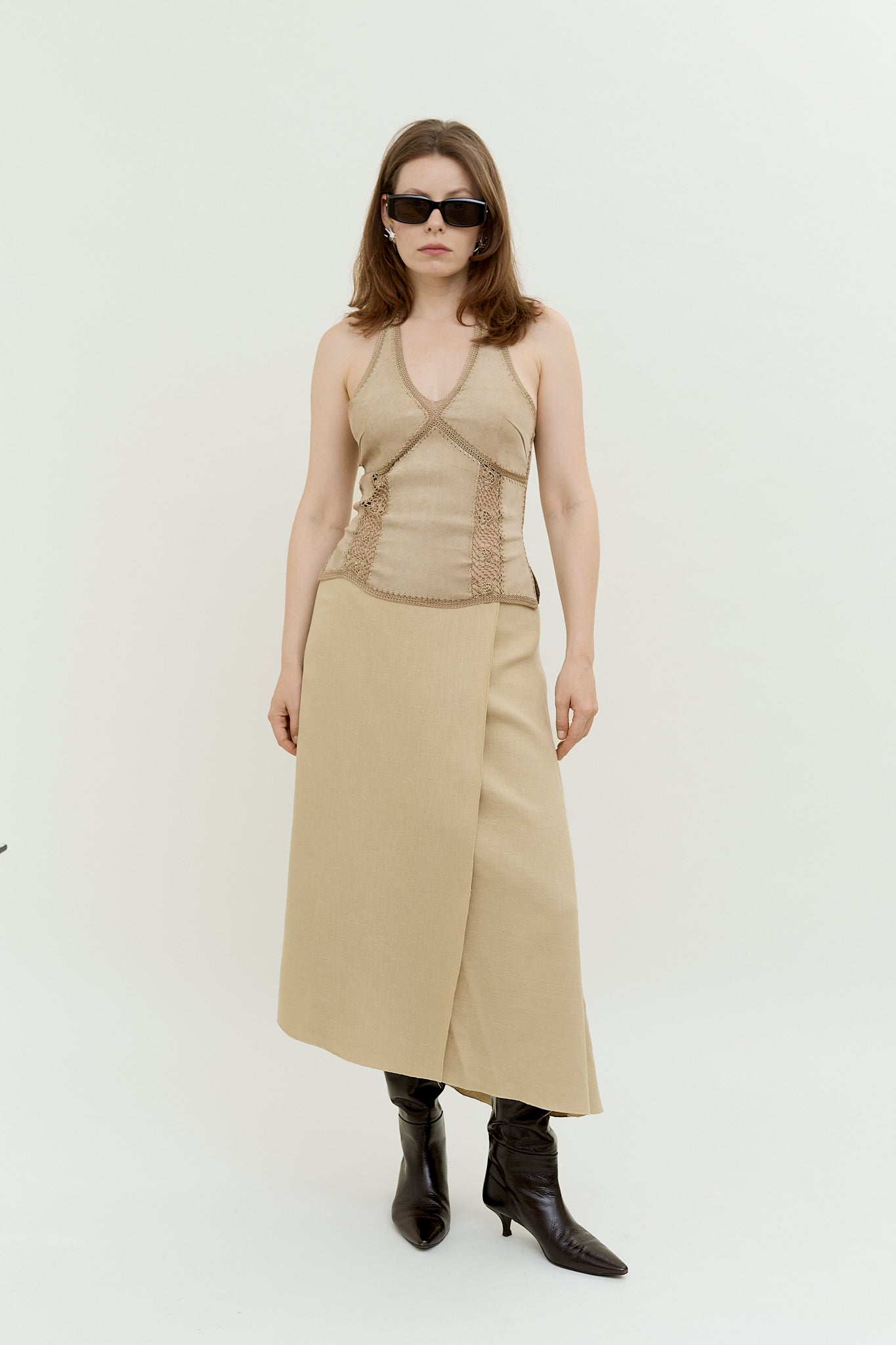 Linen asymmetric wrap skirt