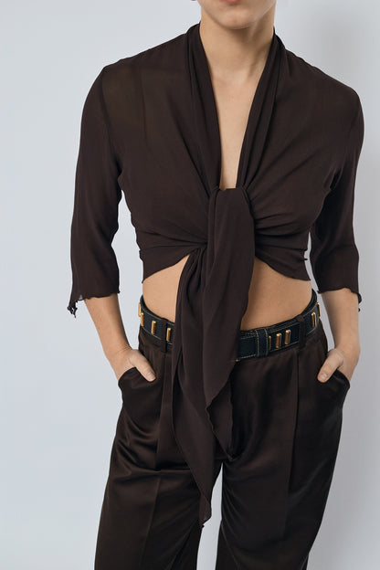Transparent wrap blouse