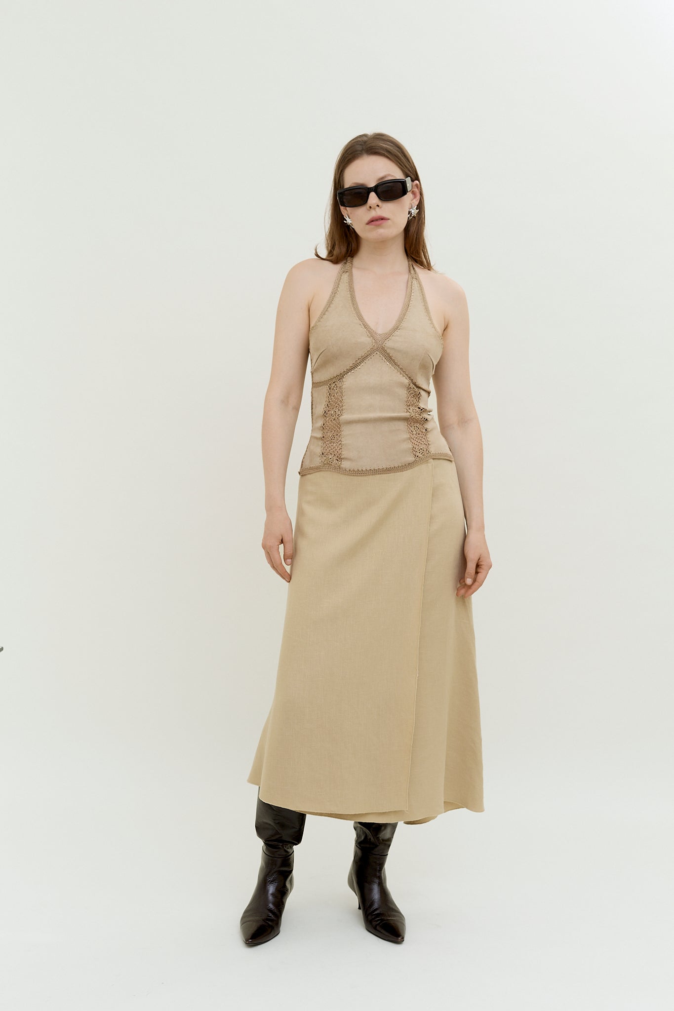 Linen asymmetric wrap skirt