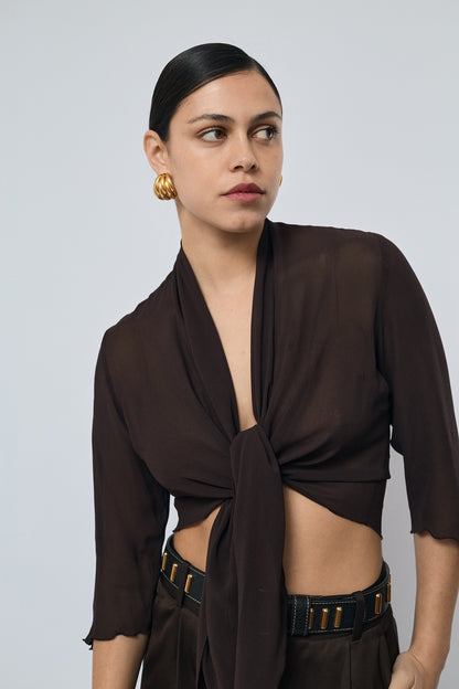 Transparent wrap blouse