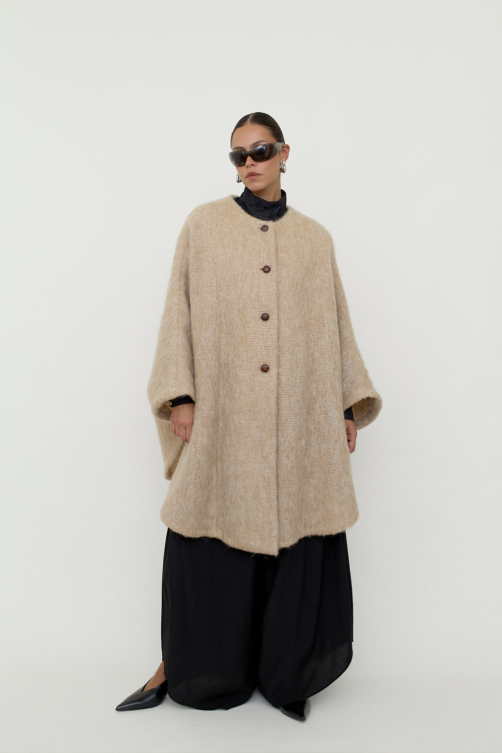 Mohair wool blend cape coat