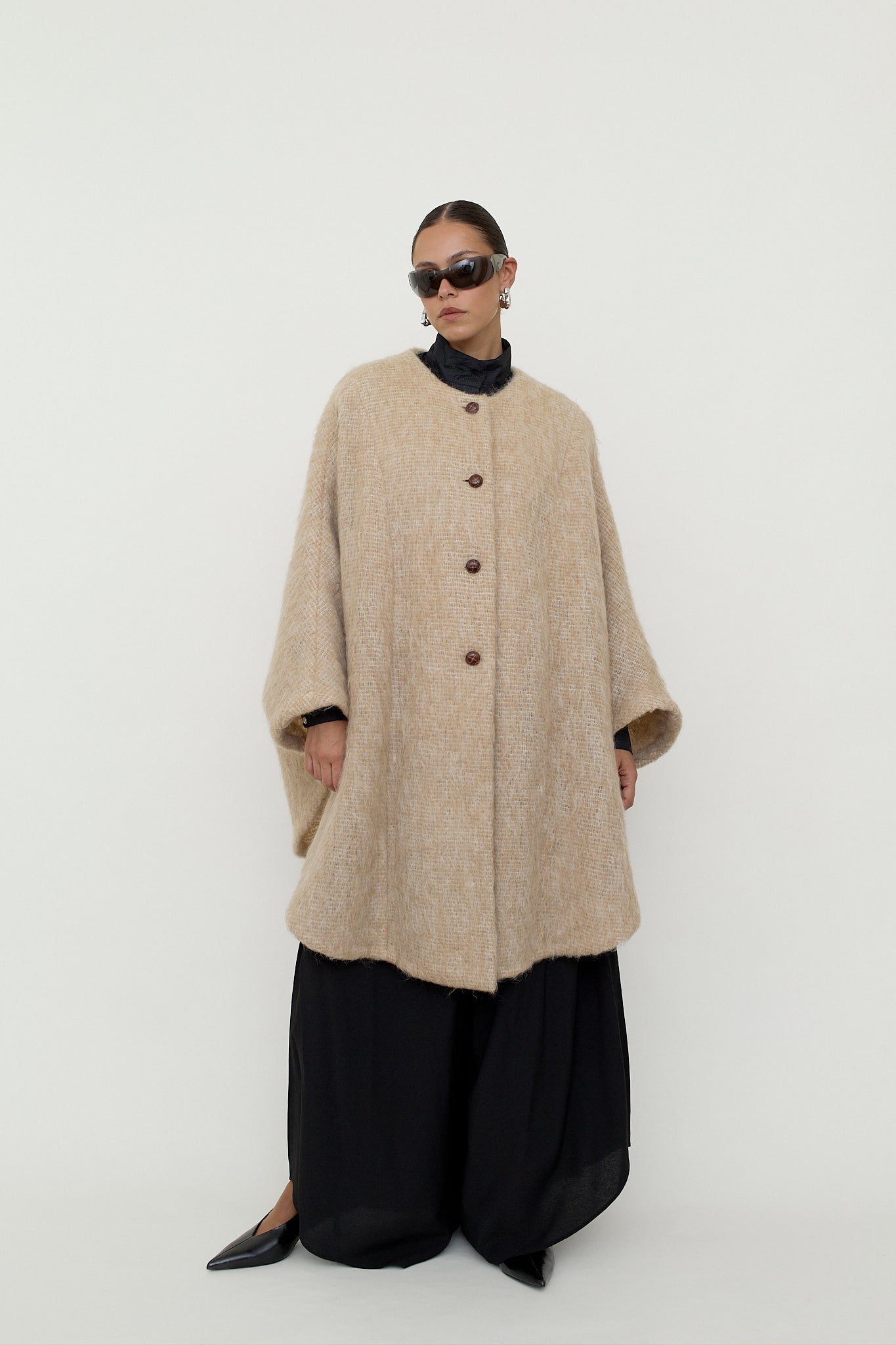 Mohair wool blend cape coat