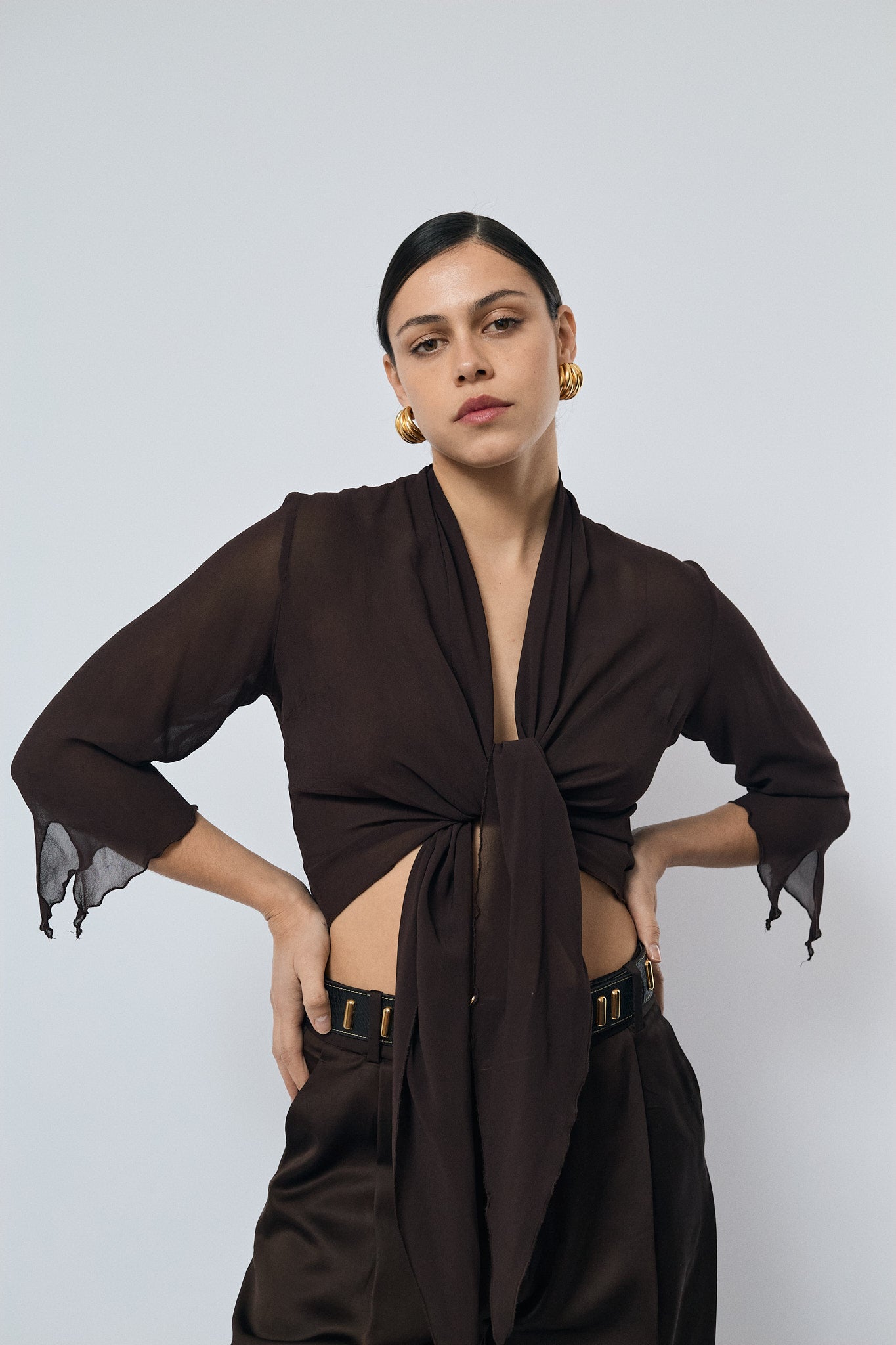 Transparent wrap blouse