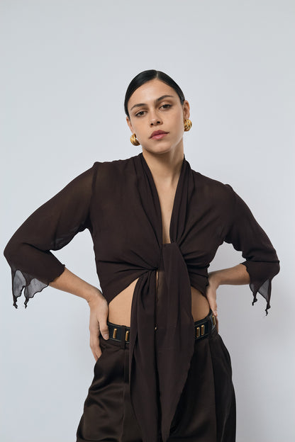 Transparent wrap blouse