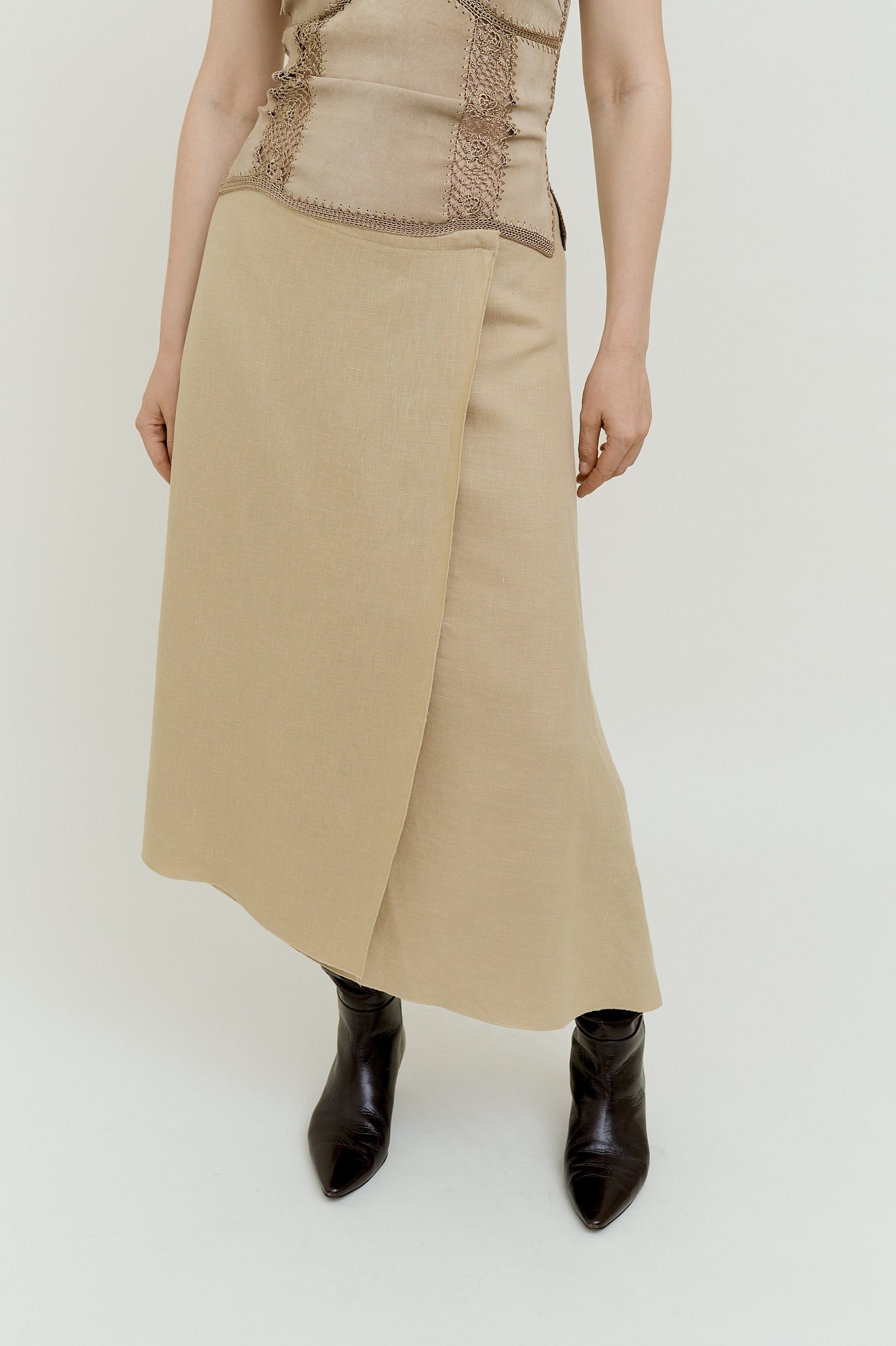 Linen asymmetric wrap skirt