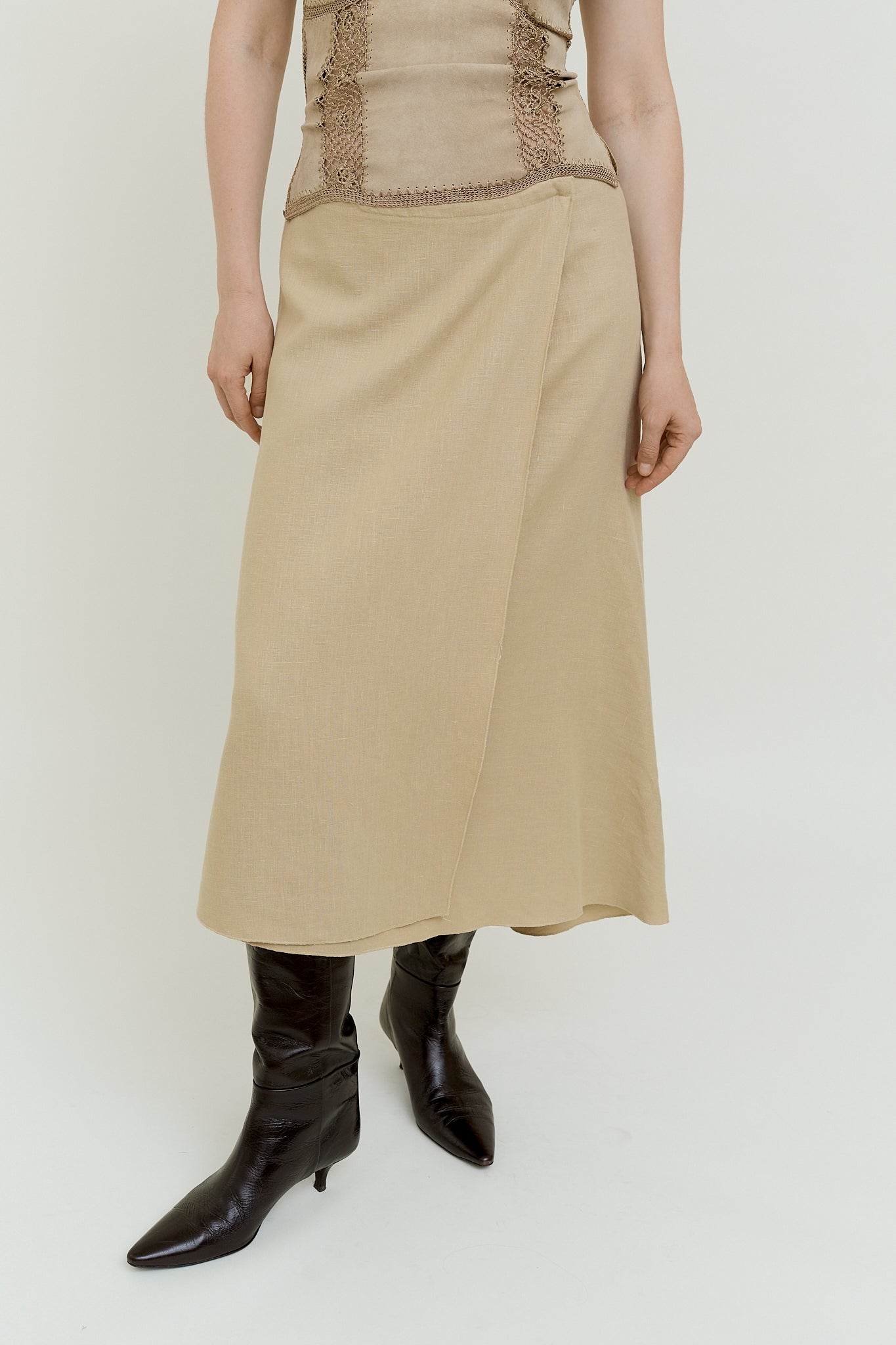 Linen asymmetric wrap skirt
