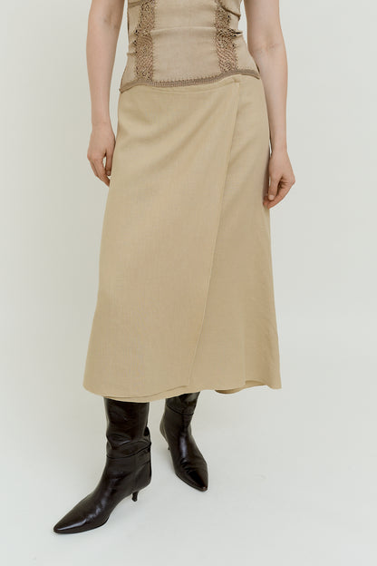 Linen asymmetric wrap skirt