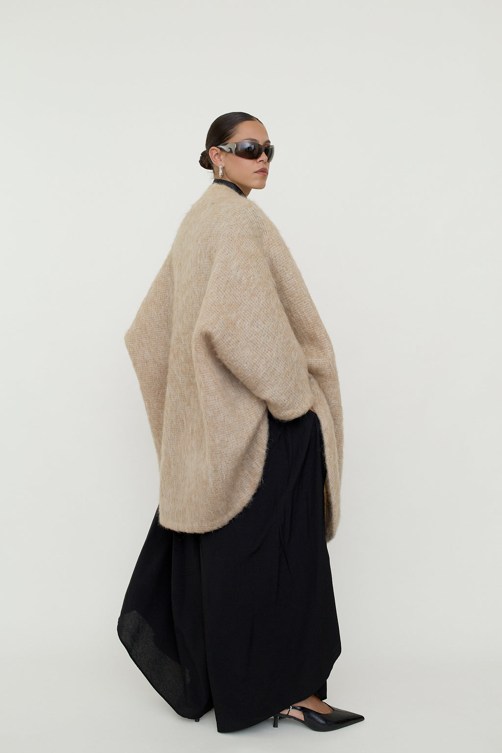 Mohair wool blend cape coat