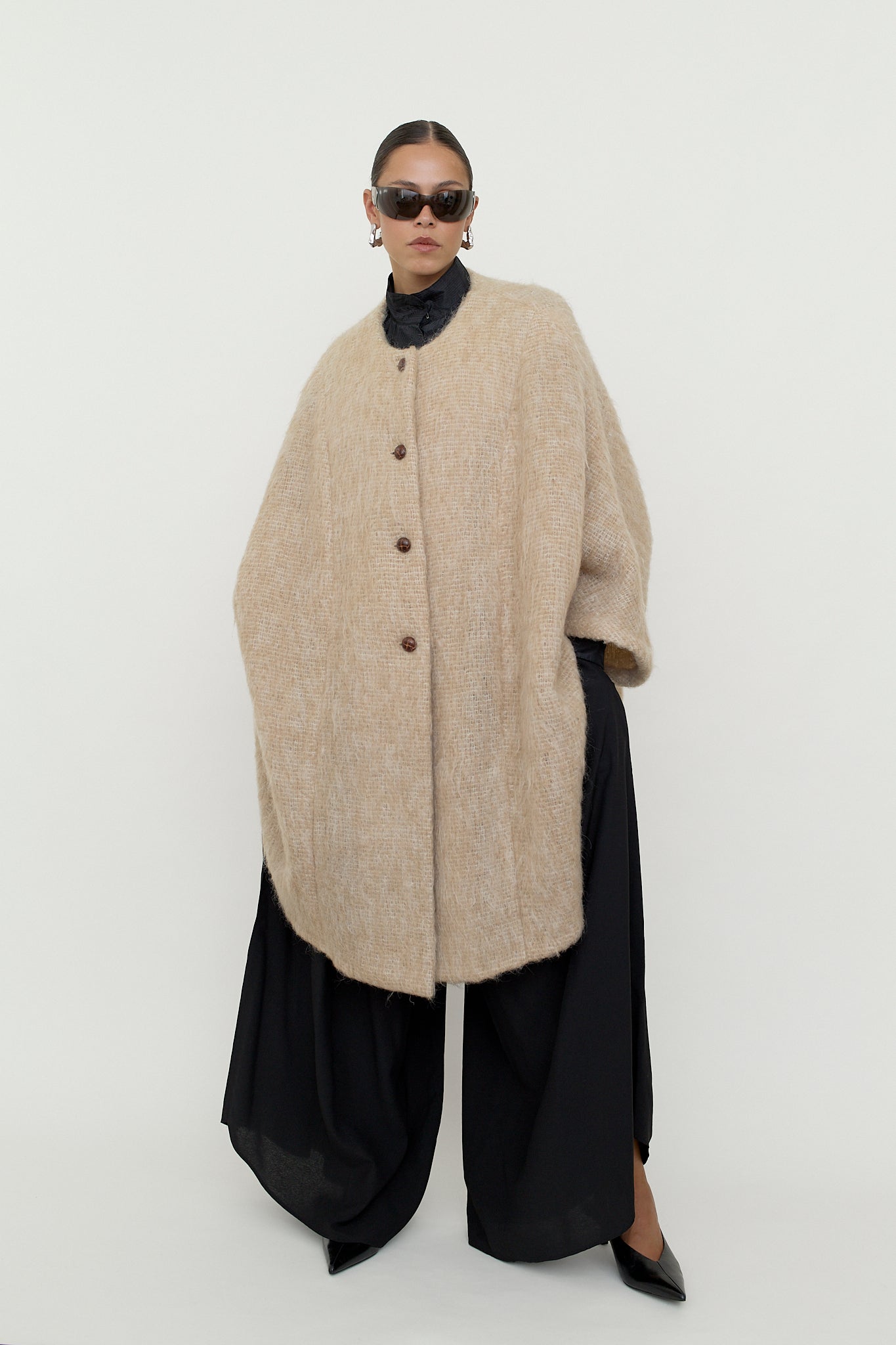 Mohair wool blend cape coat