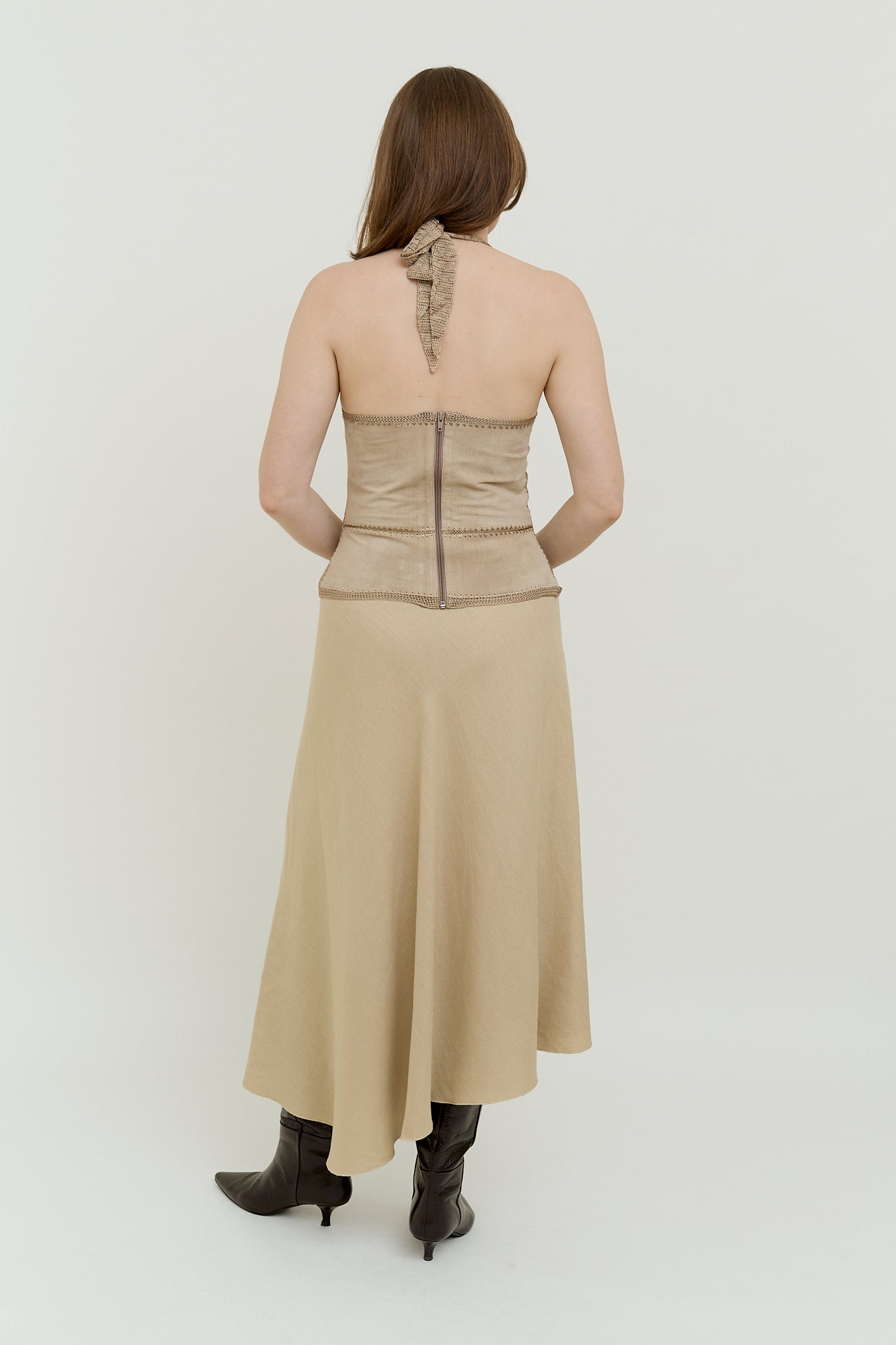 Linen asymmetric wrap skirt