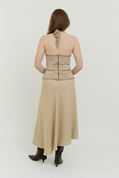 Linen asymmetric wrap skirt