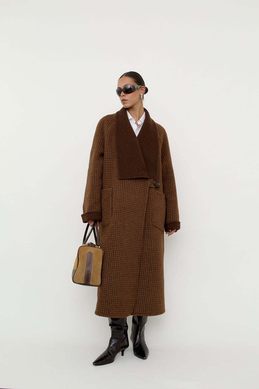 Reversible wool coat, houndstooth check
