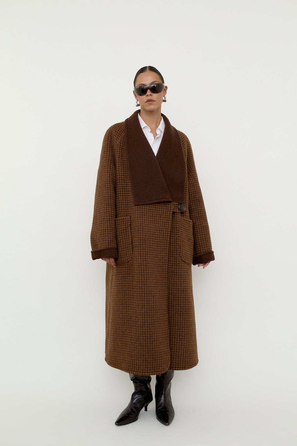 Reversible wool coat, houndstooth check