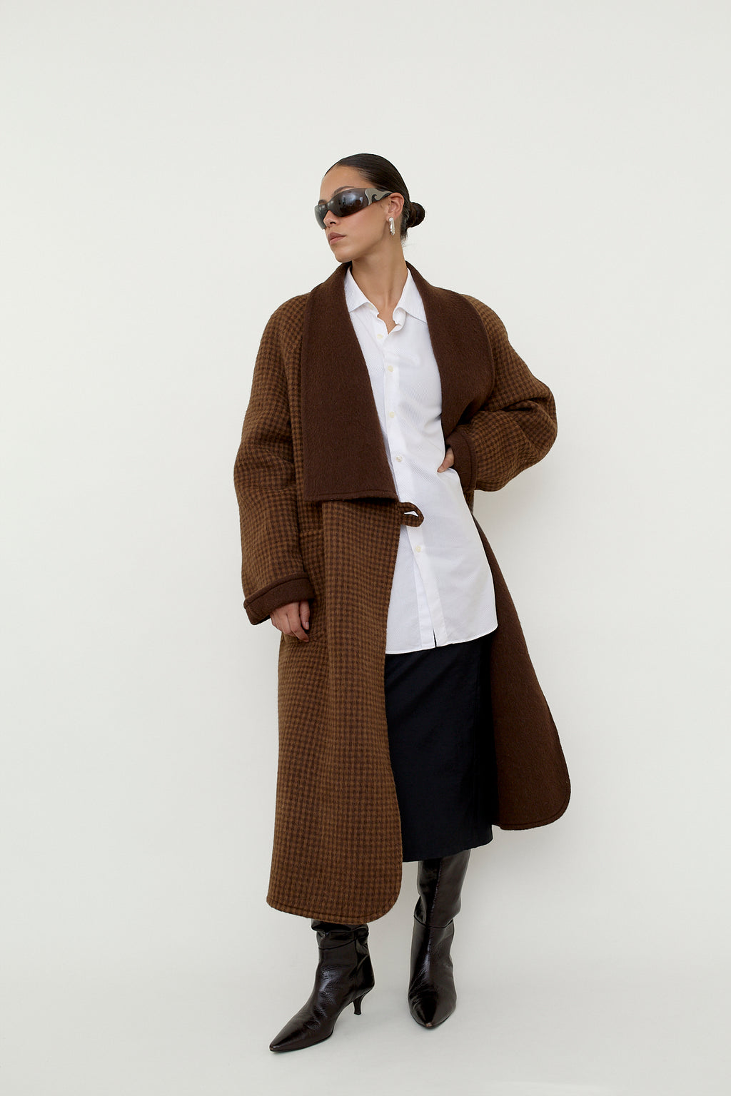 Reversible wool coat, houndstooth check