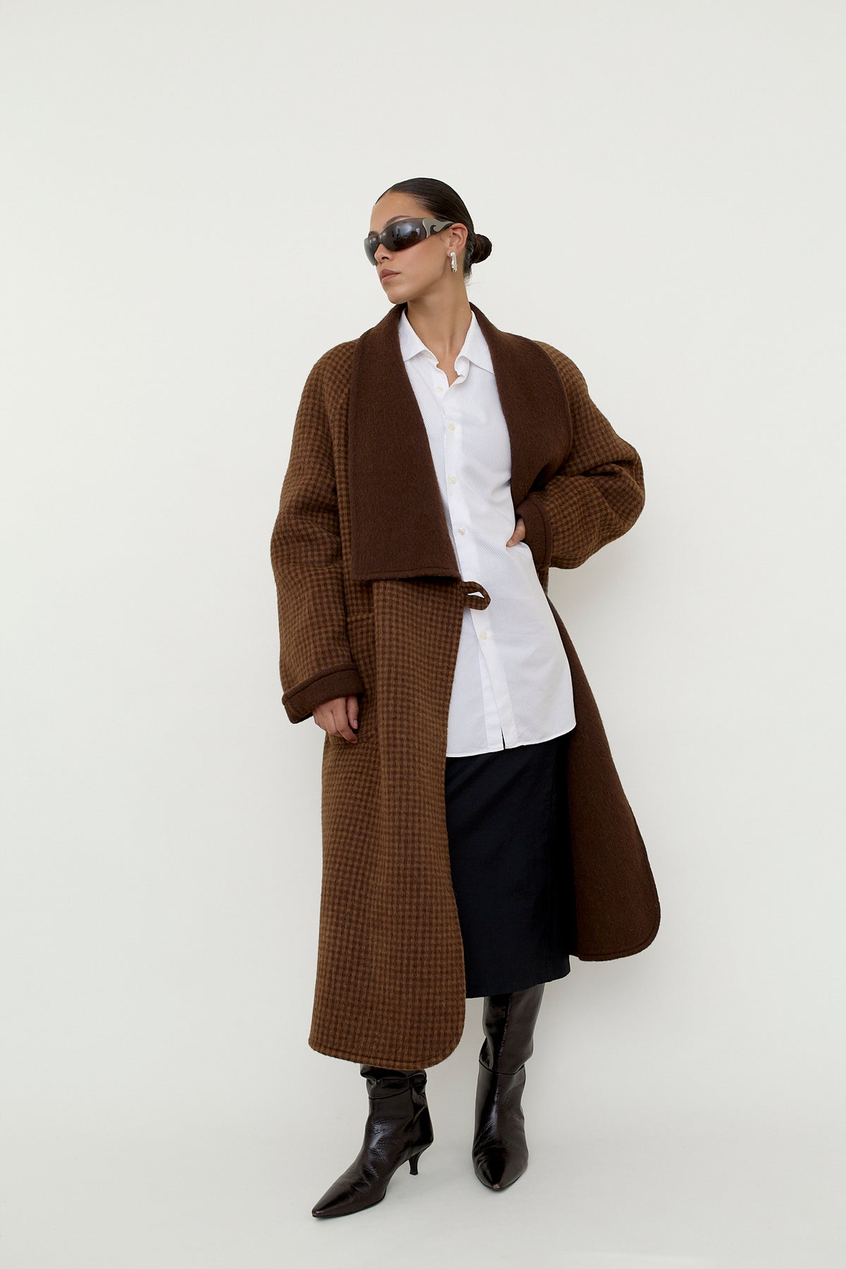 Reversible wool coat, houndstooth check