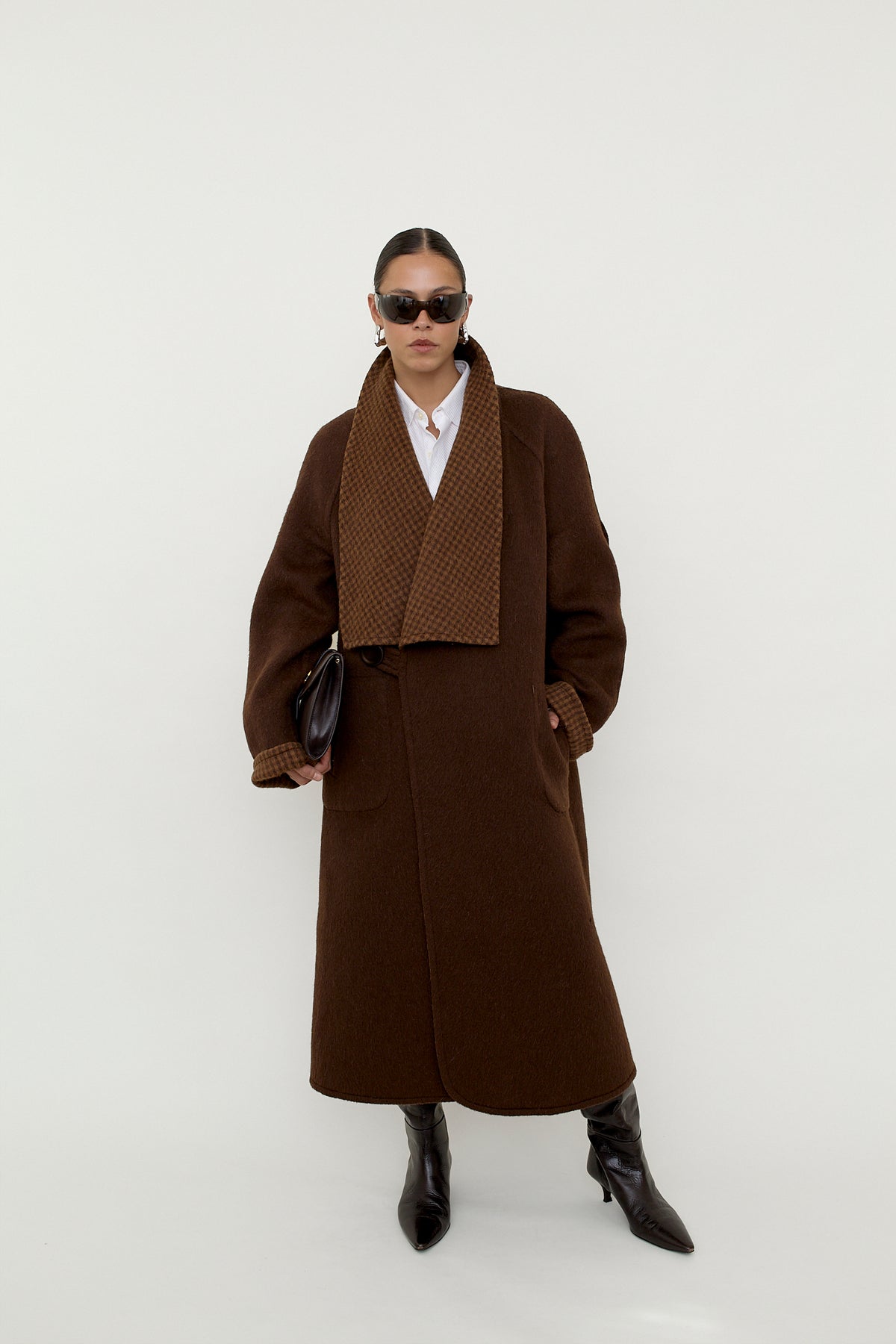 Reversible wool coat, houndstooth check