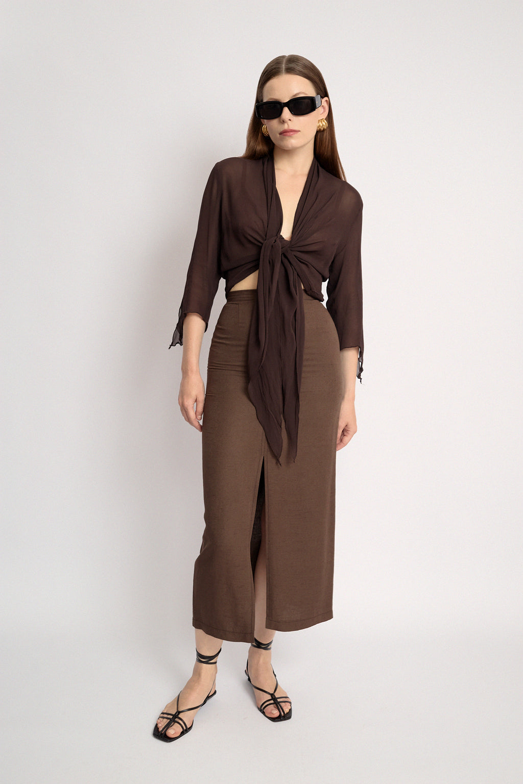 Brown midi skirt with slit