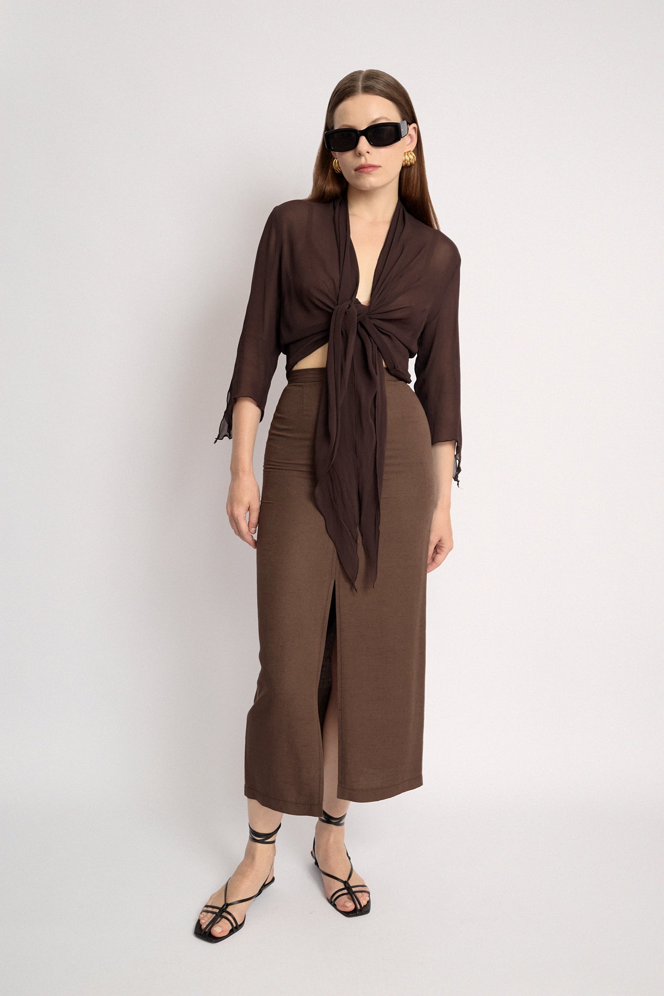 Brown midi skirt with slit
