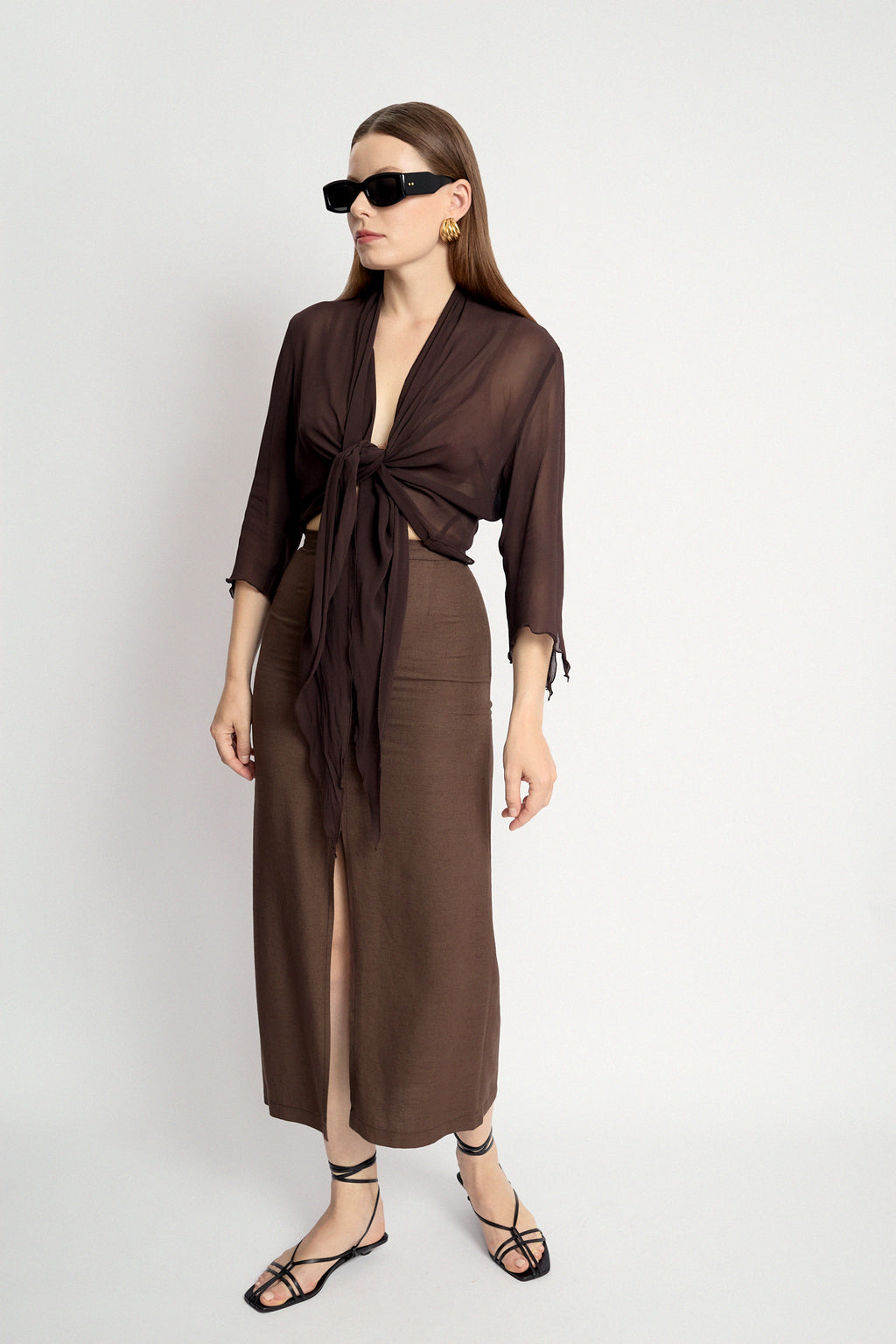 Brown midi skirt with slit