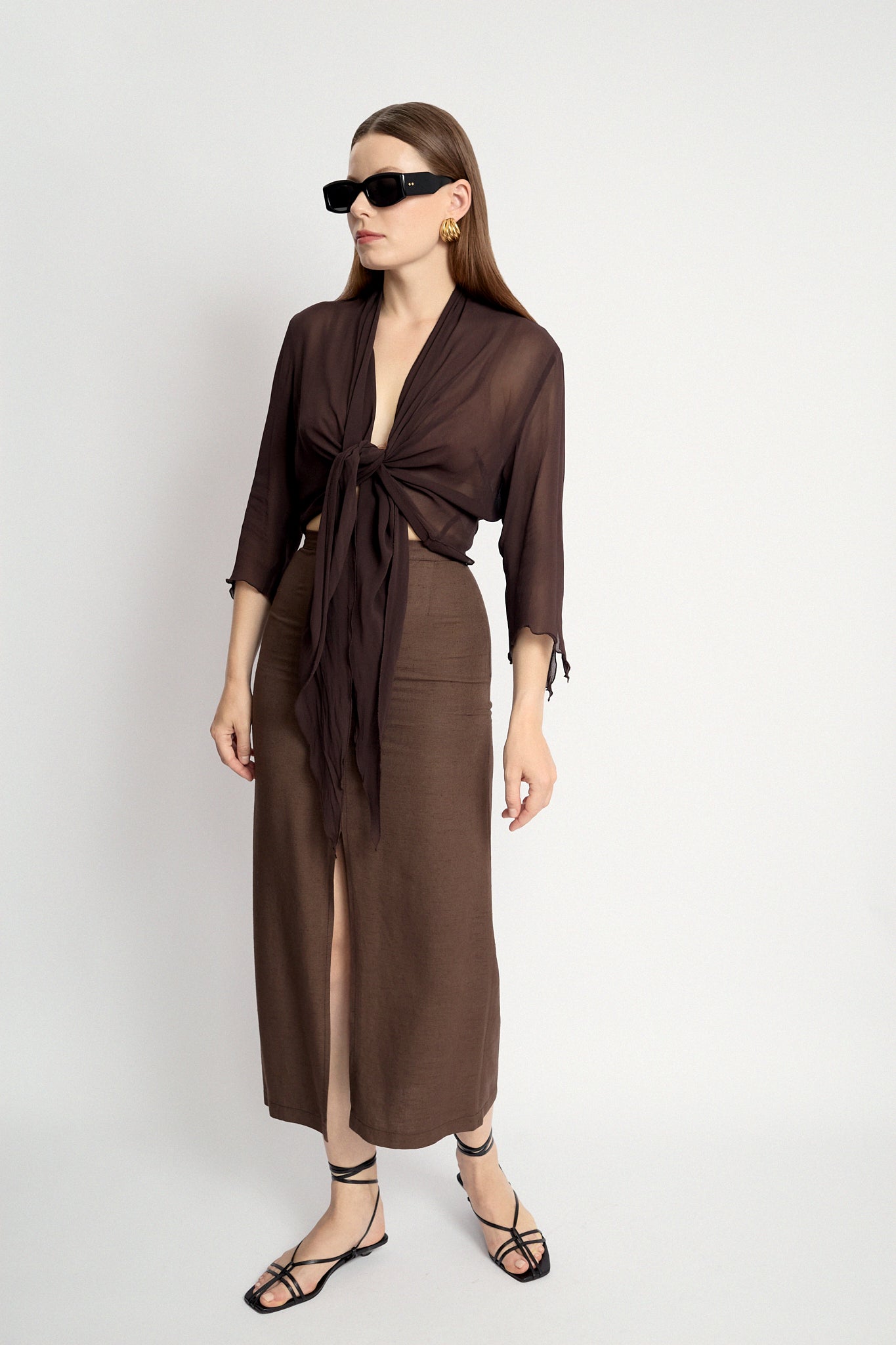 Brown midi skirt with slit