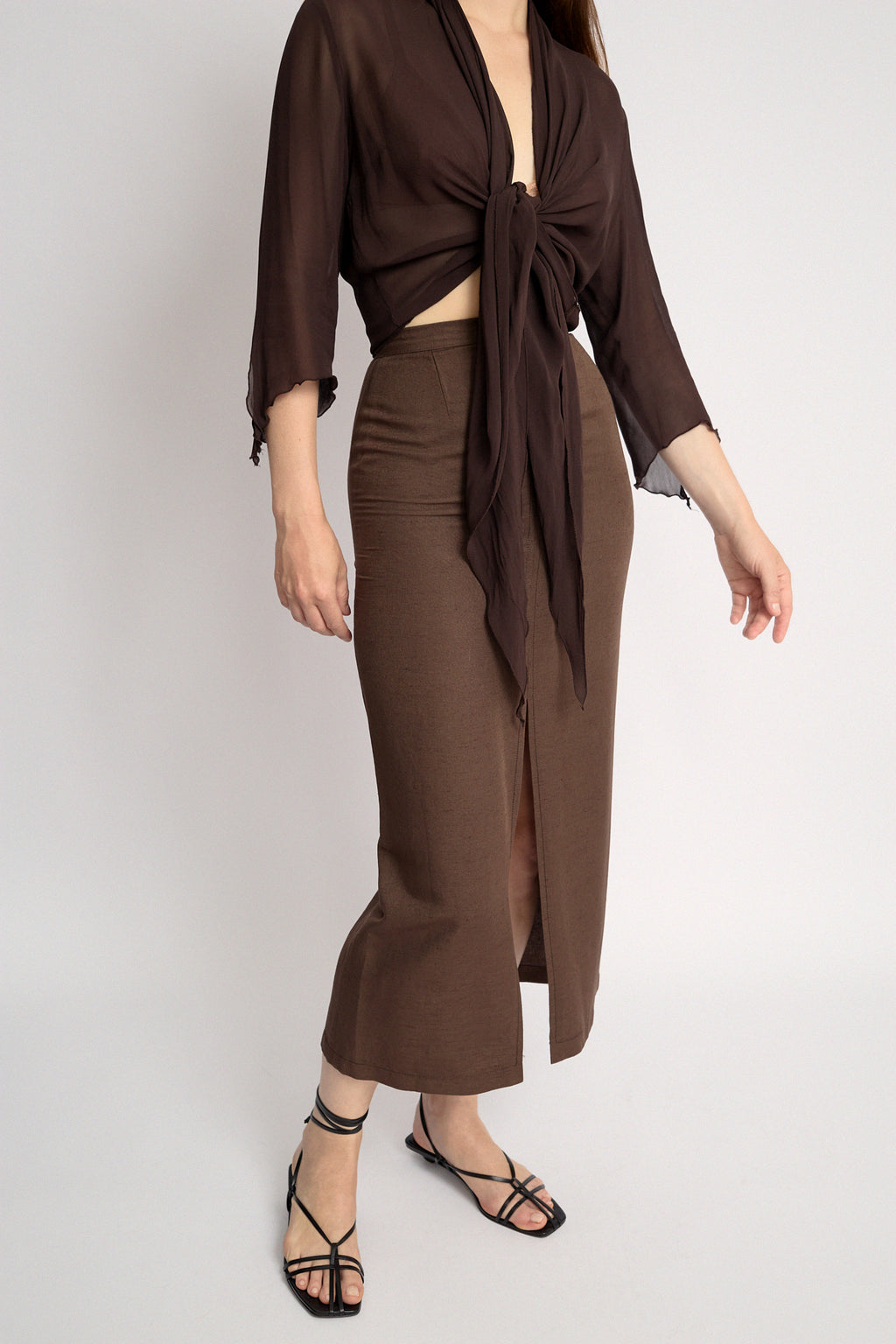 Brown midi skirt with slit