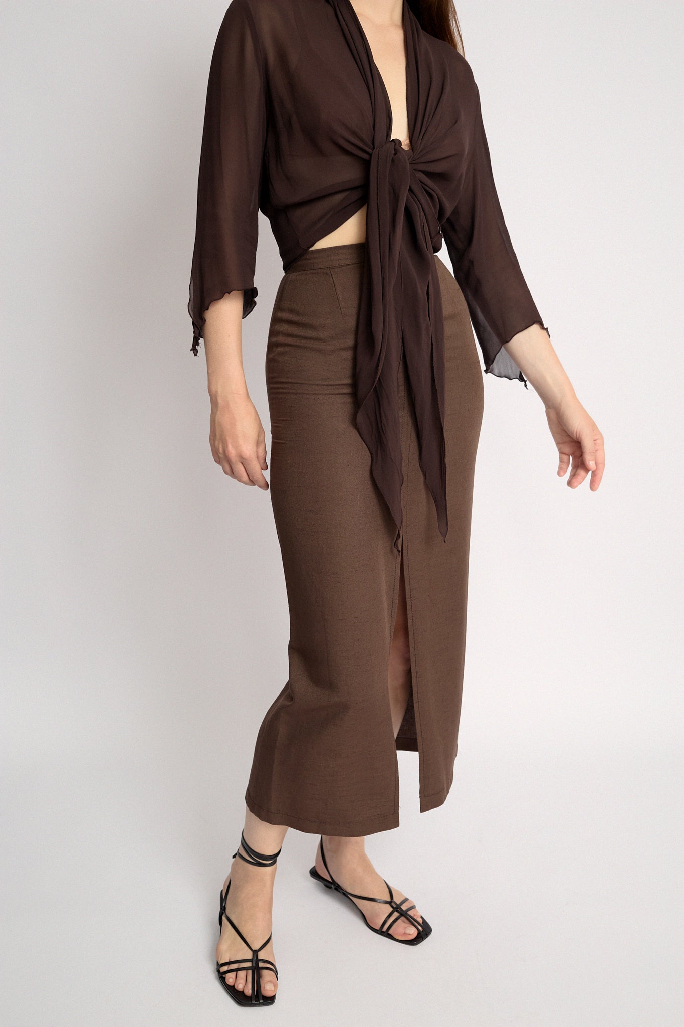 Brown midi skirt with slit