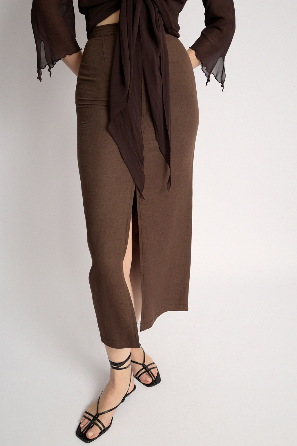 Brown midi skirt with slit