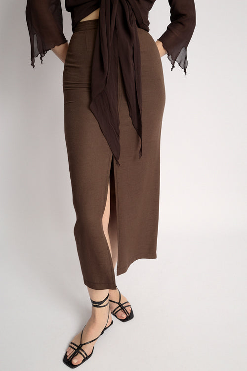 Brown midi skirt with slit