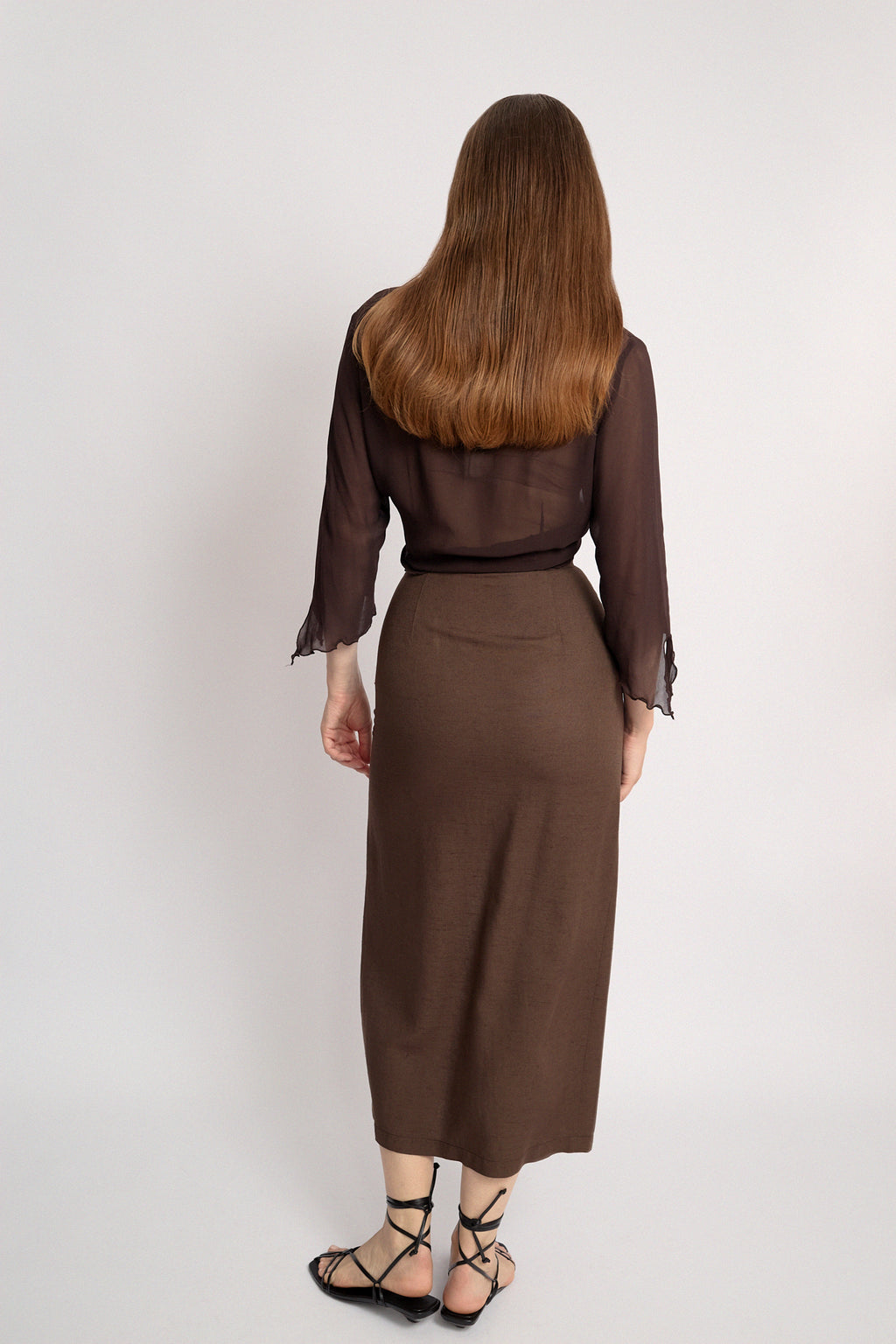 Brown midi skirt with slit