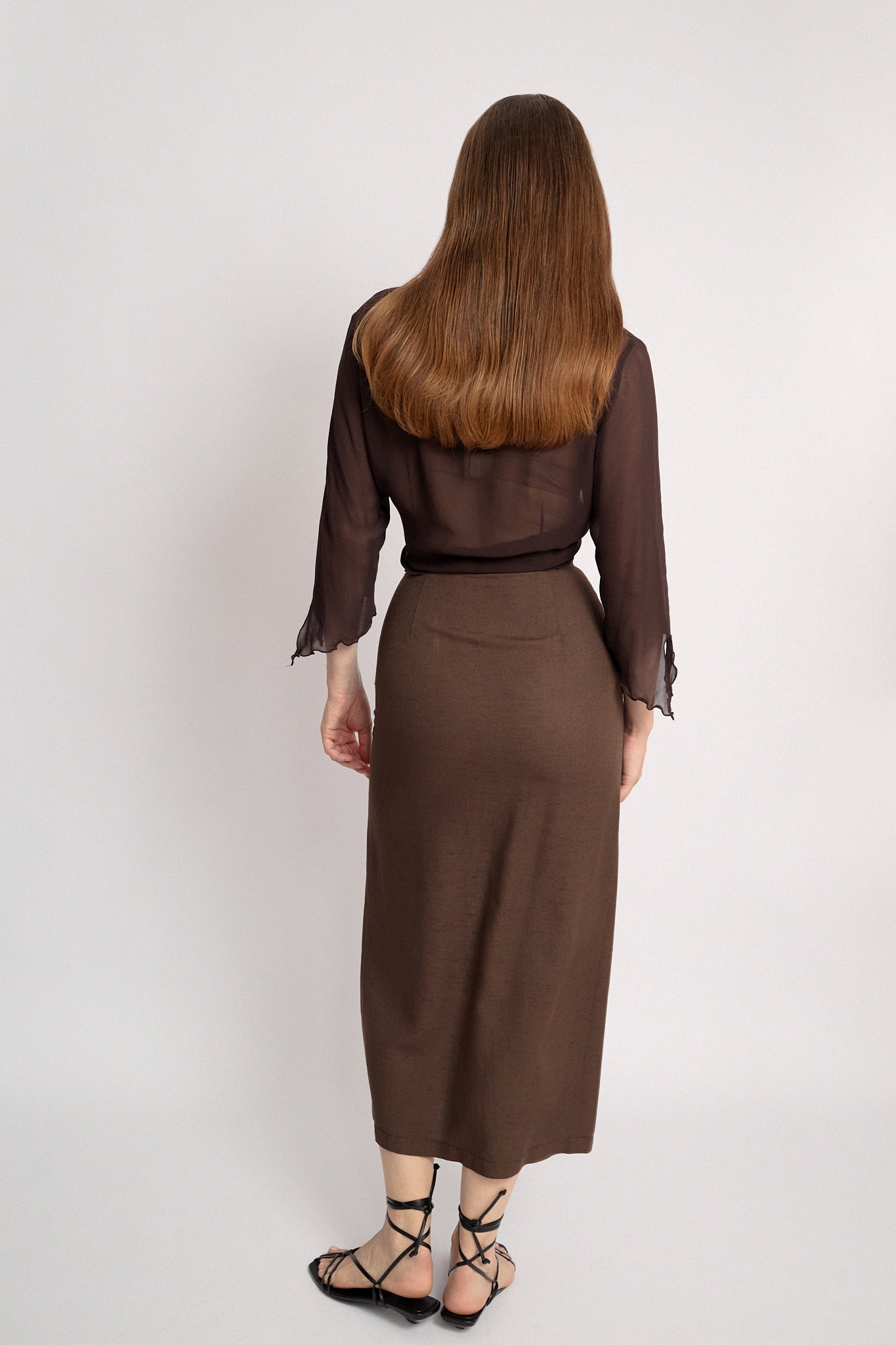 Brown midi skirt with slit
