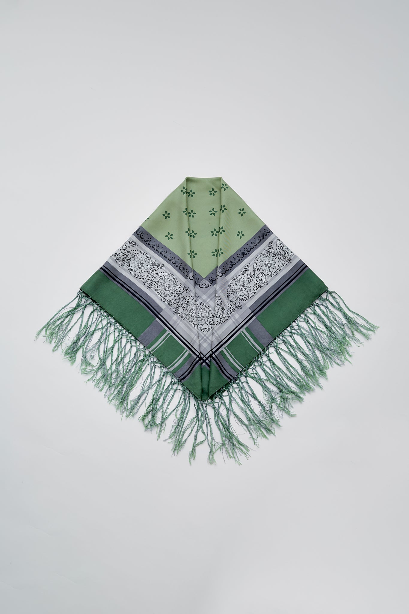 Silk patterned fringe scarf
