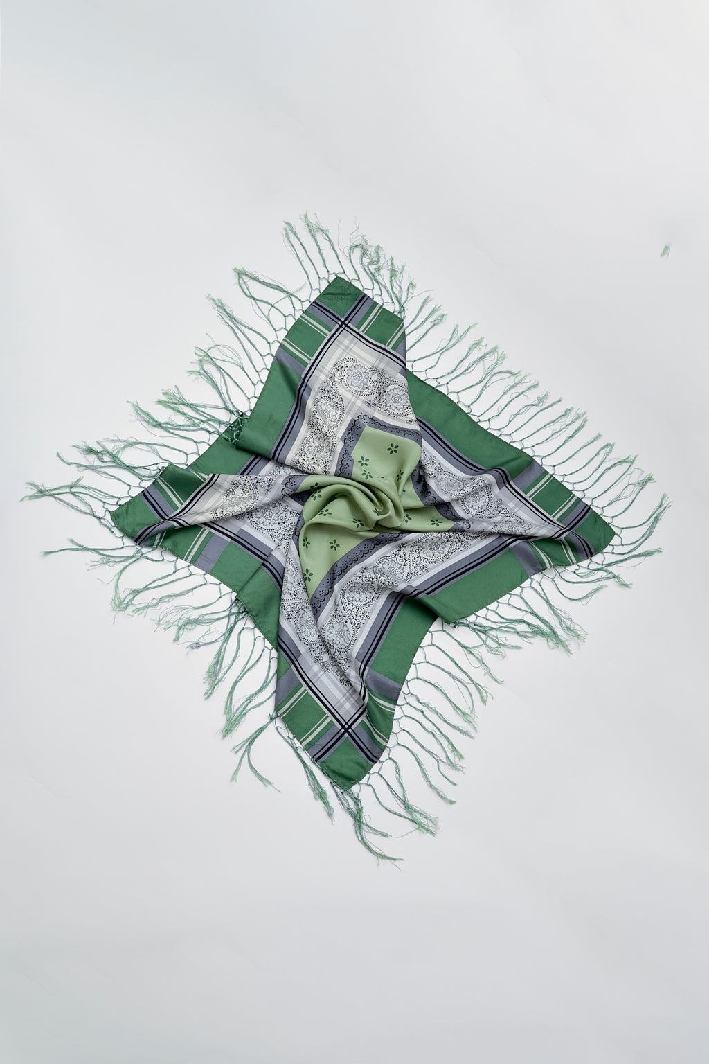 Silk patterned fringe scarf