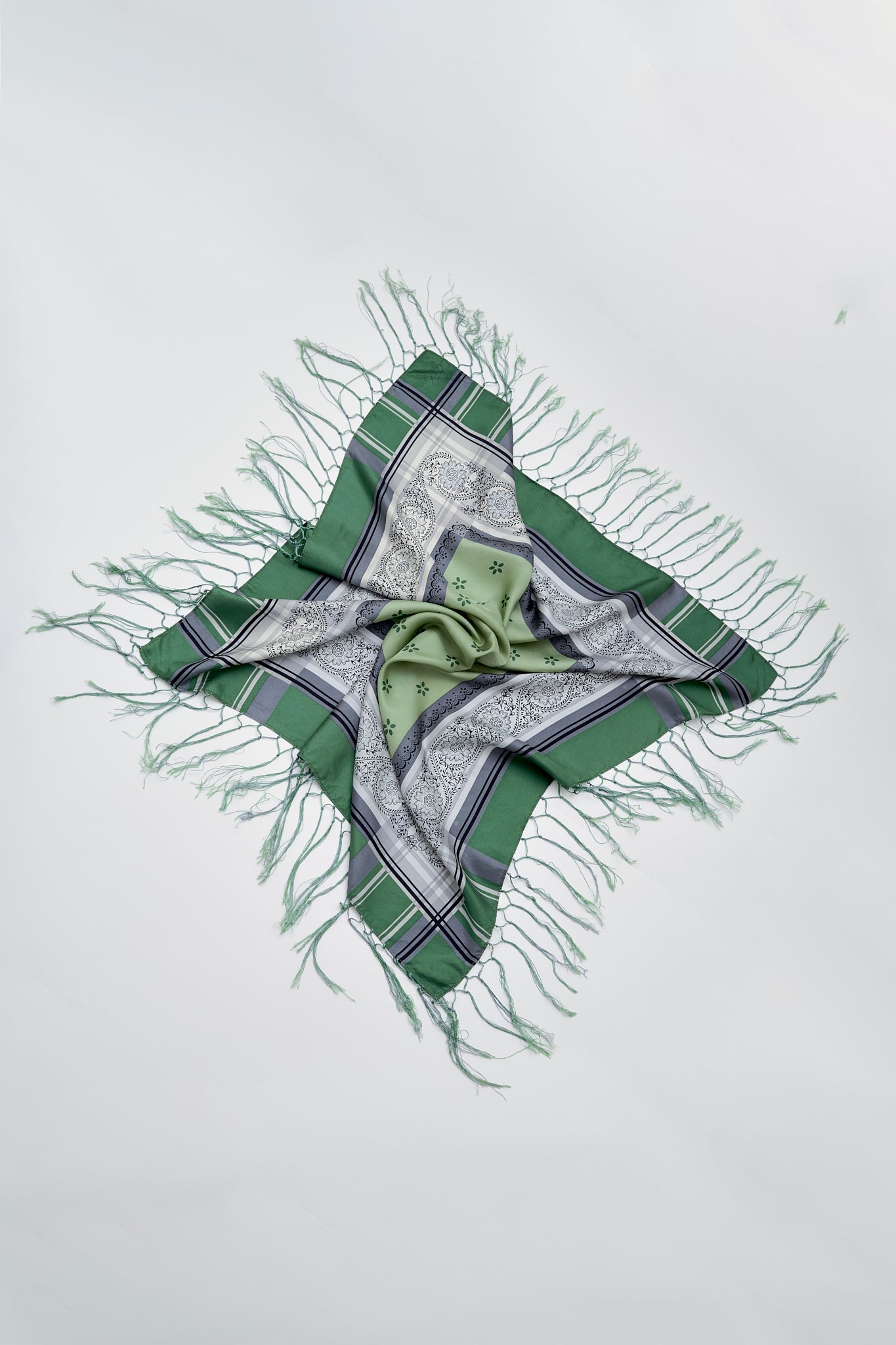 Silk patterned fringe scarf