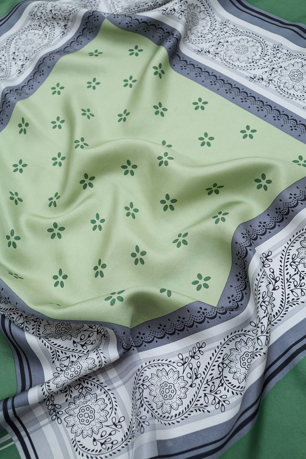Silk patterned fringe scarf