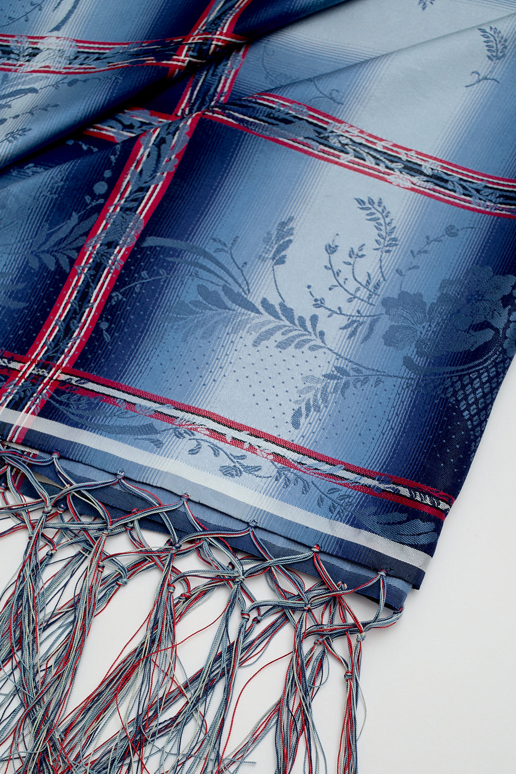 Silk plaid fringe scarf
