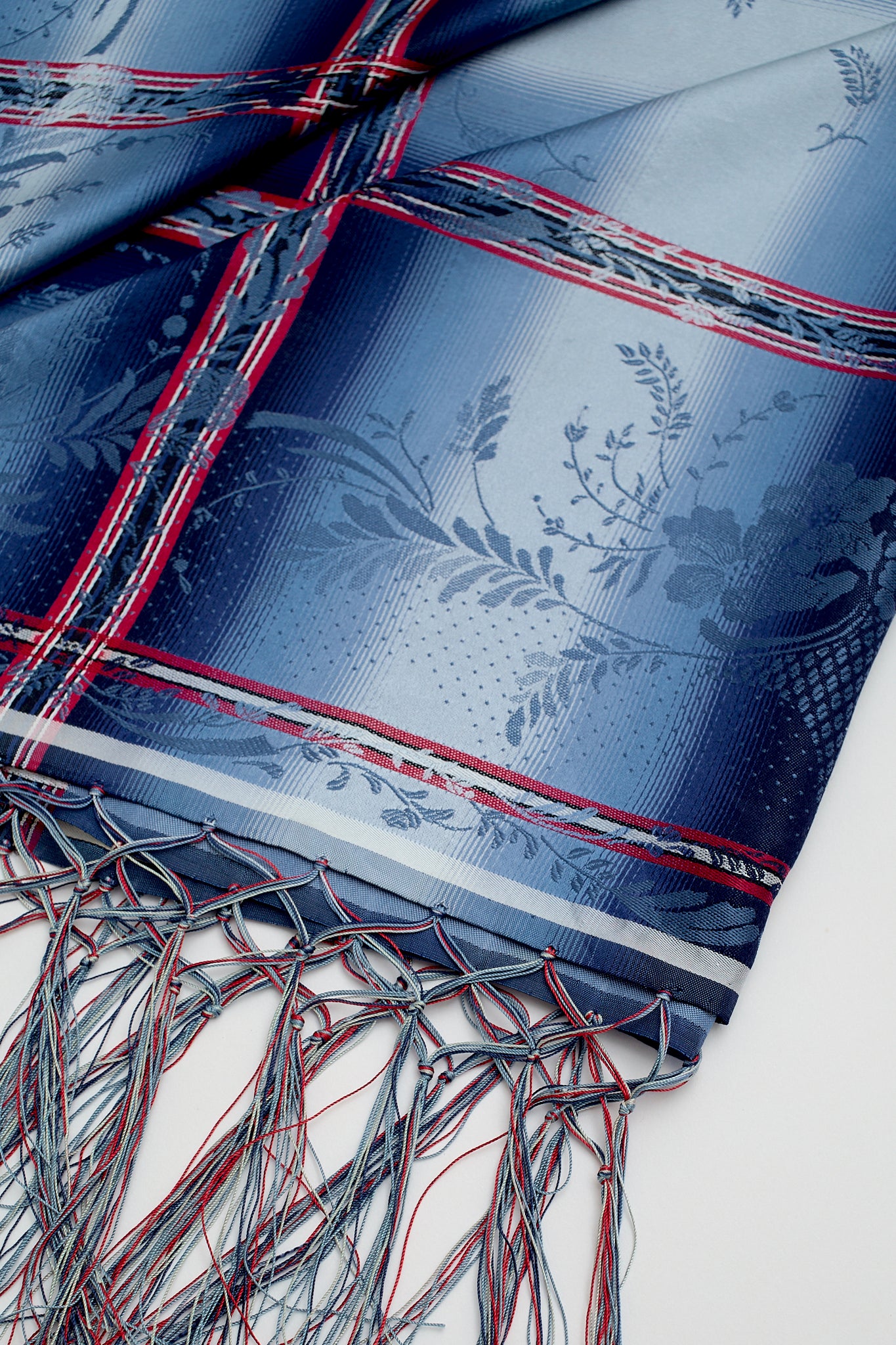 Silk plaid fringe scarf
