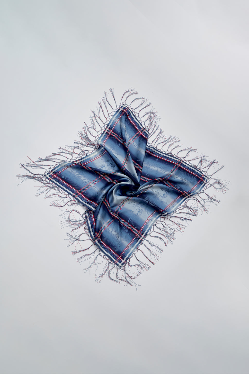 Silk plaid fringe scarf