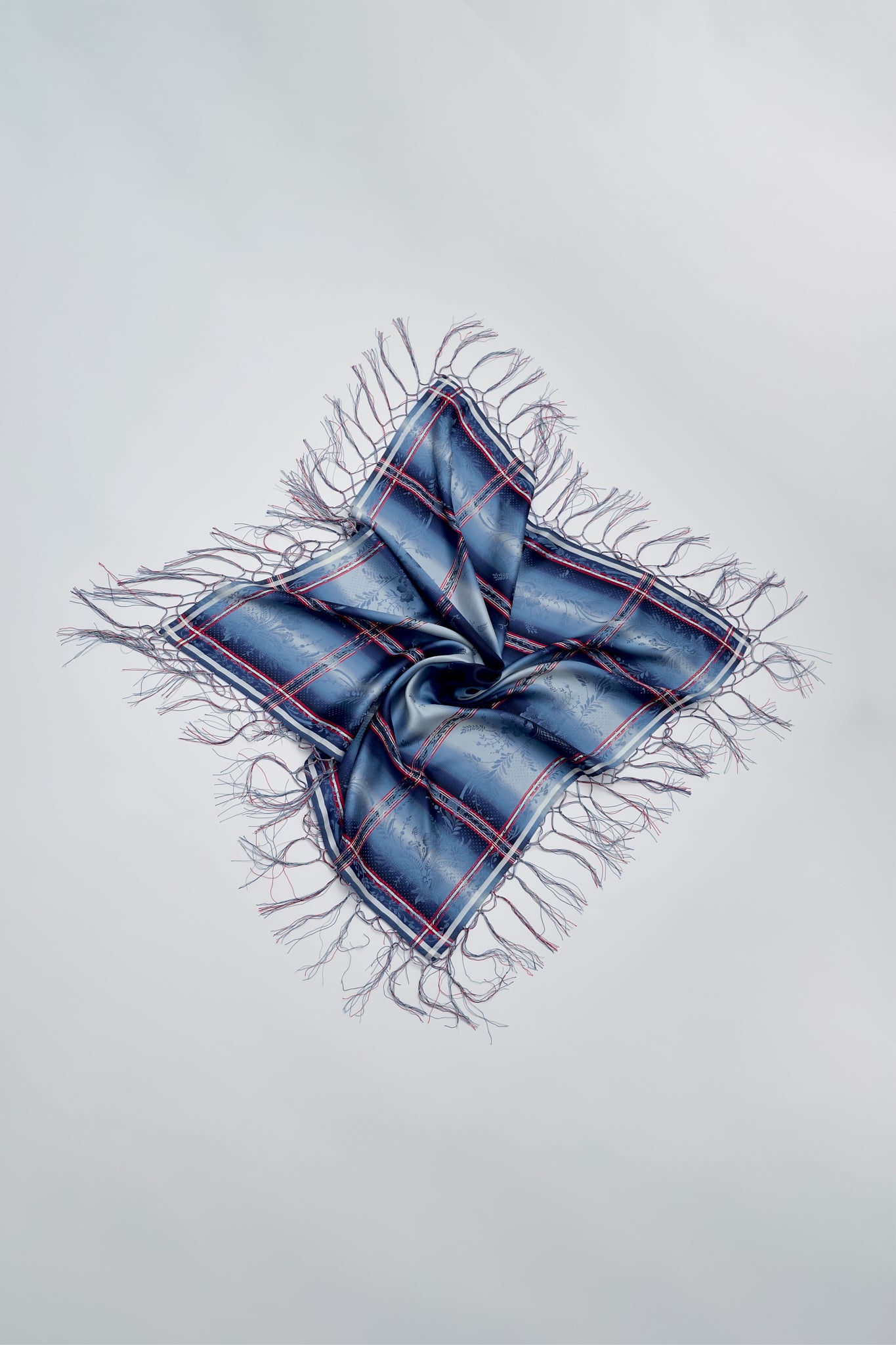 Silk plaid fringe scarf