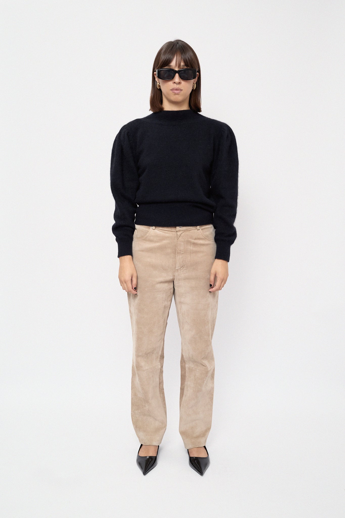 Buttery beige suede trousers